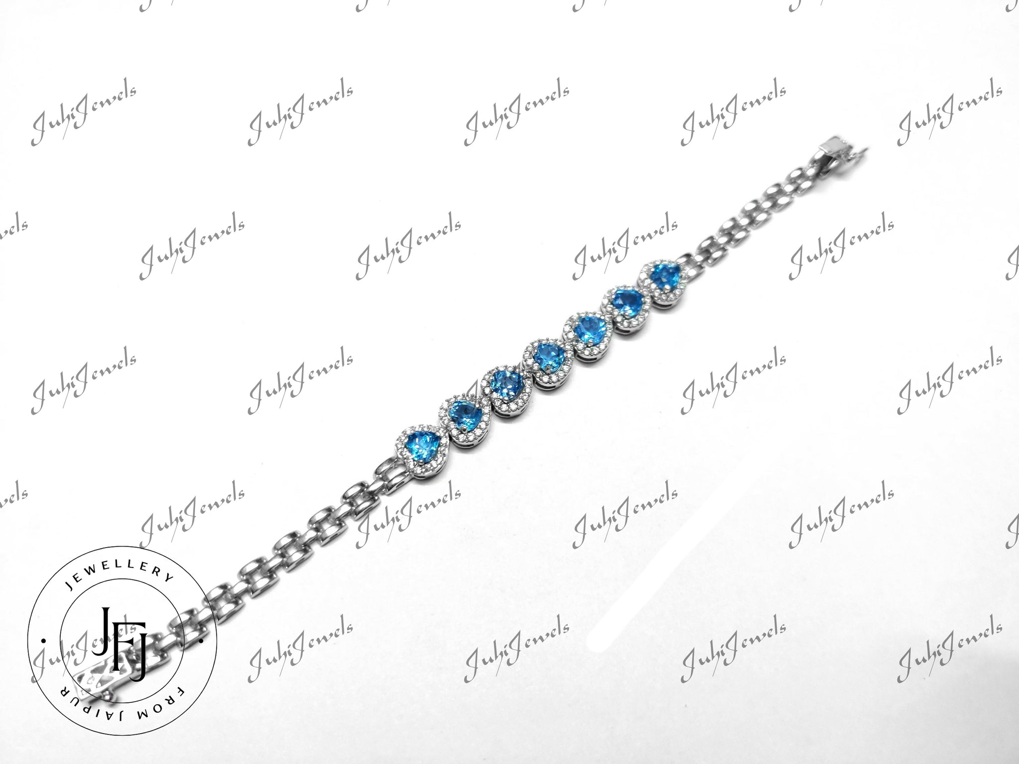 Blue Topaz Heart Bracelet Valentine Bracelet 6 mm Heart Blue Topaz Bracelet Anniversary Bracelet Silver Heart Bracelet Heart Birthstone
