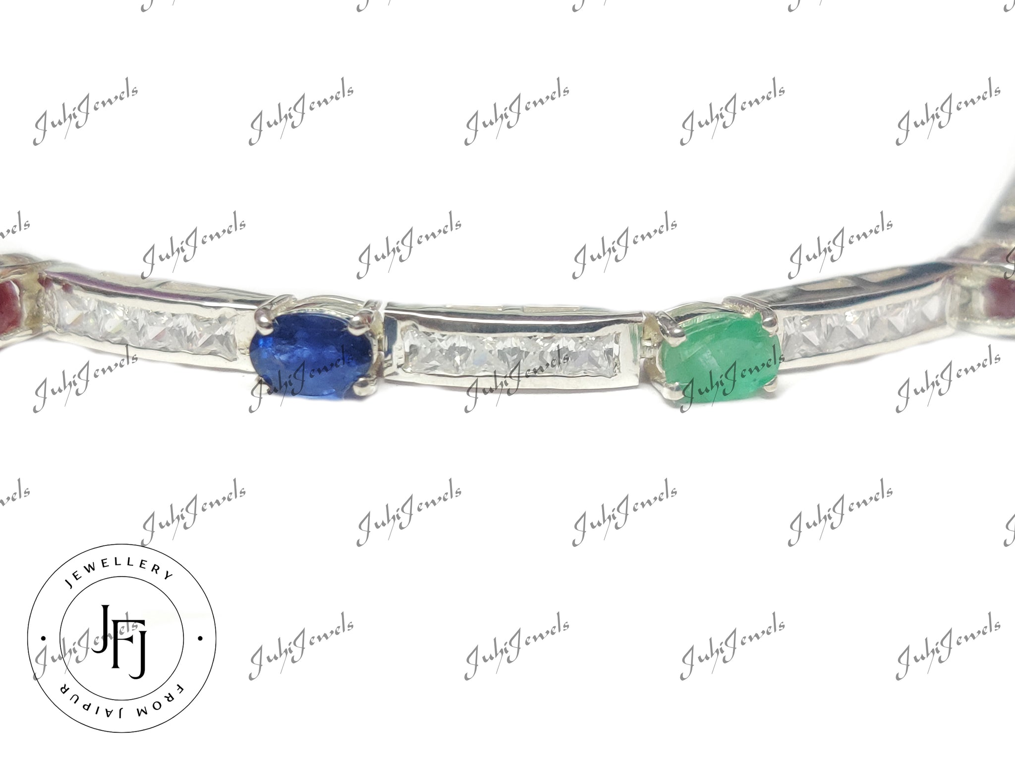 Emerald Ruby Sapphire Bracelet 925 Sterling Silver Multi Gemstone Bracelet 4x6 mm Oval Bracelet September July May Birthstone Bracelet