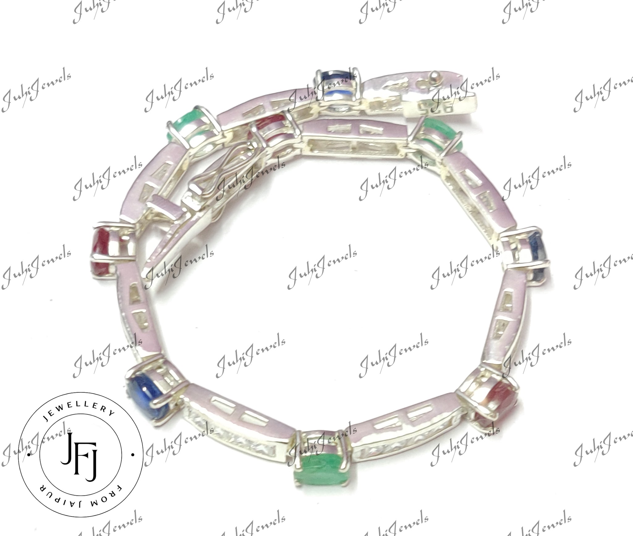 Emerald Ruby Sapphire Bracelet 925 Sterling Silver Multi Gemstone Bracelet 4x6 mm Oval Bracelet September July May Birthstone Bracelet