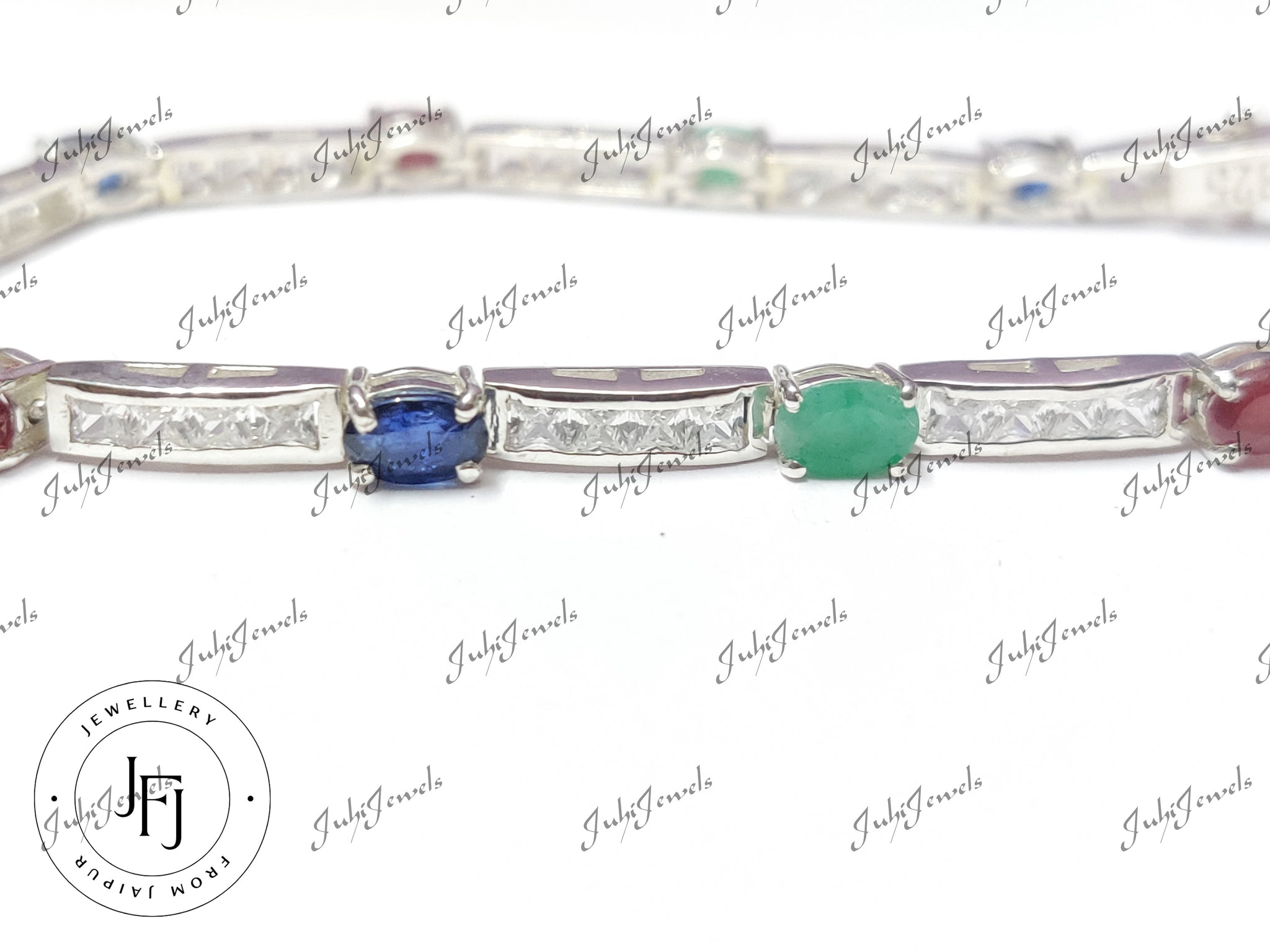 Emerald Ruby Sapphire Bracelet 925 Sterling Silver Multi Gemstone Bracelet 4x6 mm Oval Bracelet September July May Birthstone Bracelet