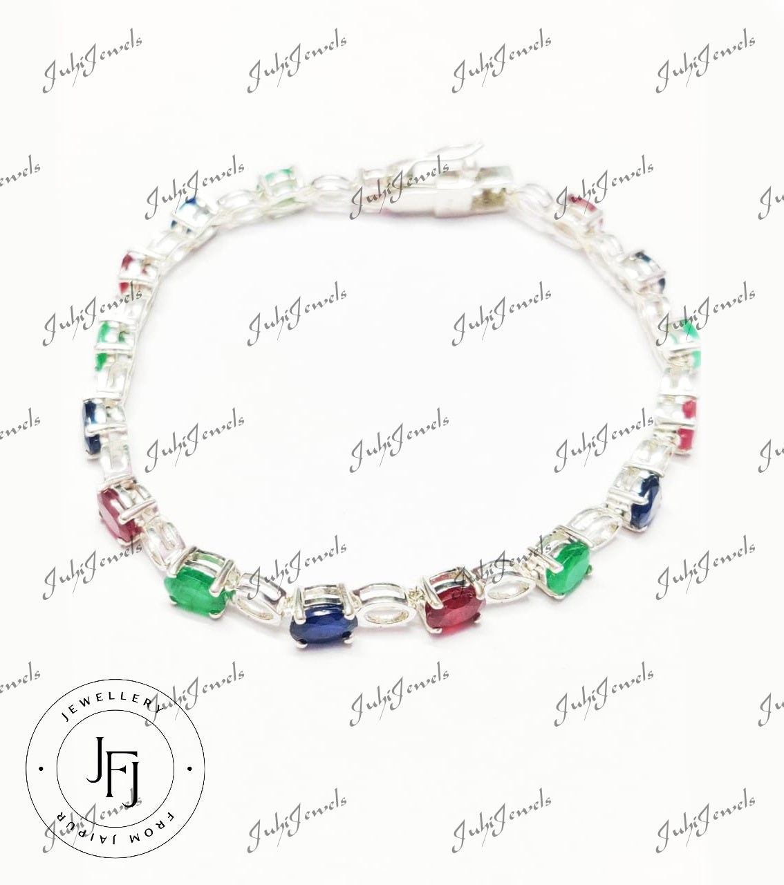 Multistone Bracelet Emerald Ruby Sapphire Bracelet 925 Sterling Silver Multi Gemstone Bracelet 4x6 mm Oval Bracelet Birthstone Bracelet