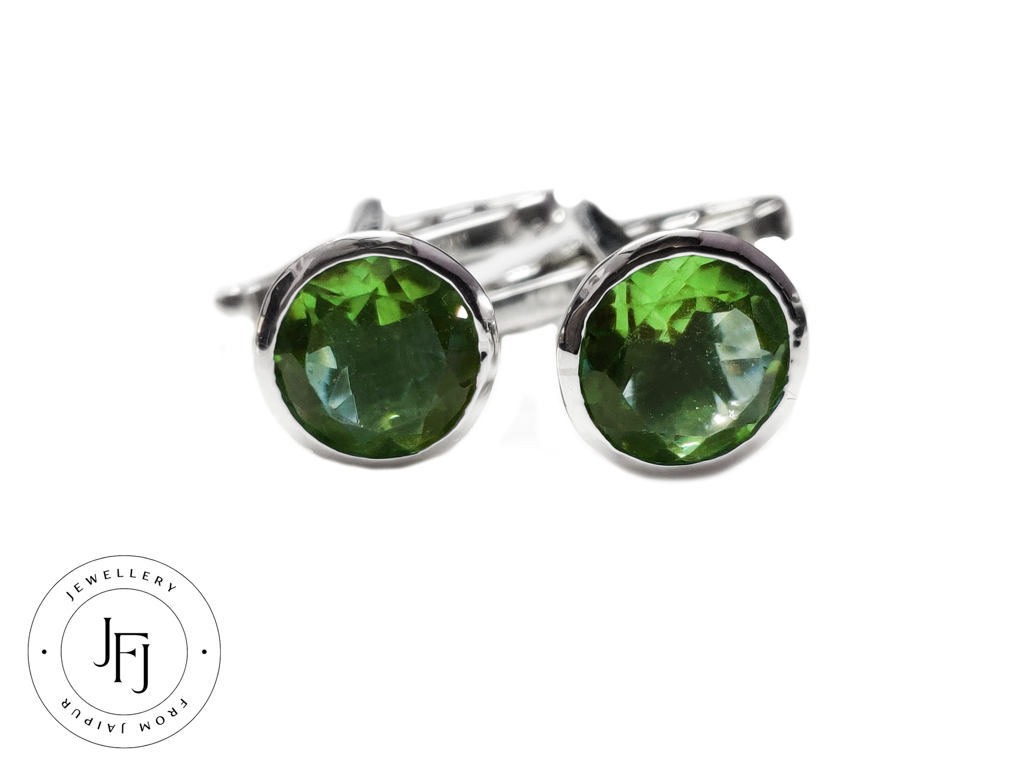 Peridot Cufflinks Solid Sterling Silver Cufflinks 8 mm Round Peridot  Cufflinks 5 Ct Peridot Cufflinks August Birthstone Cufflinks