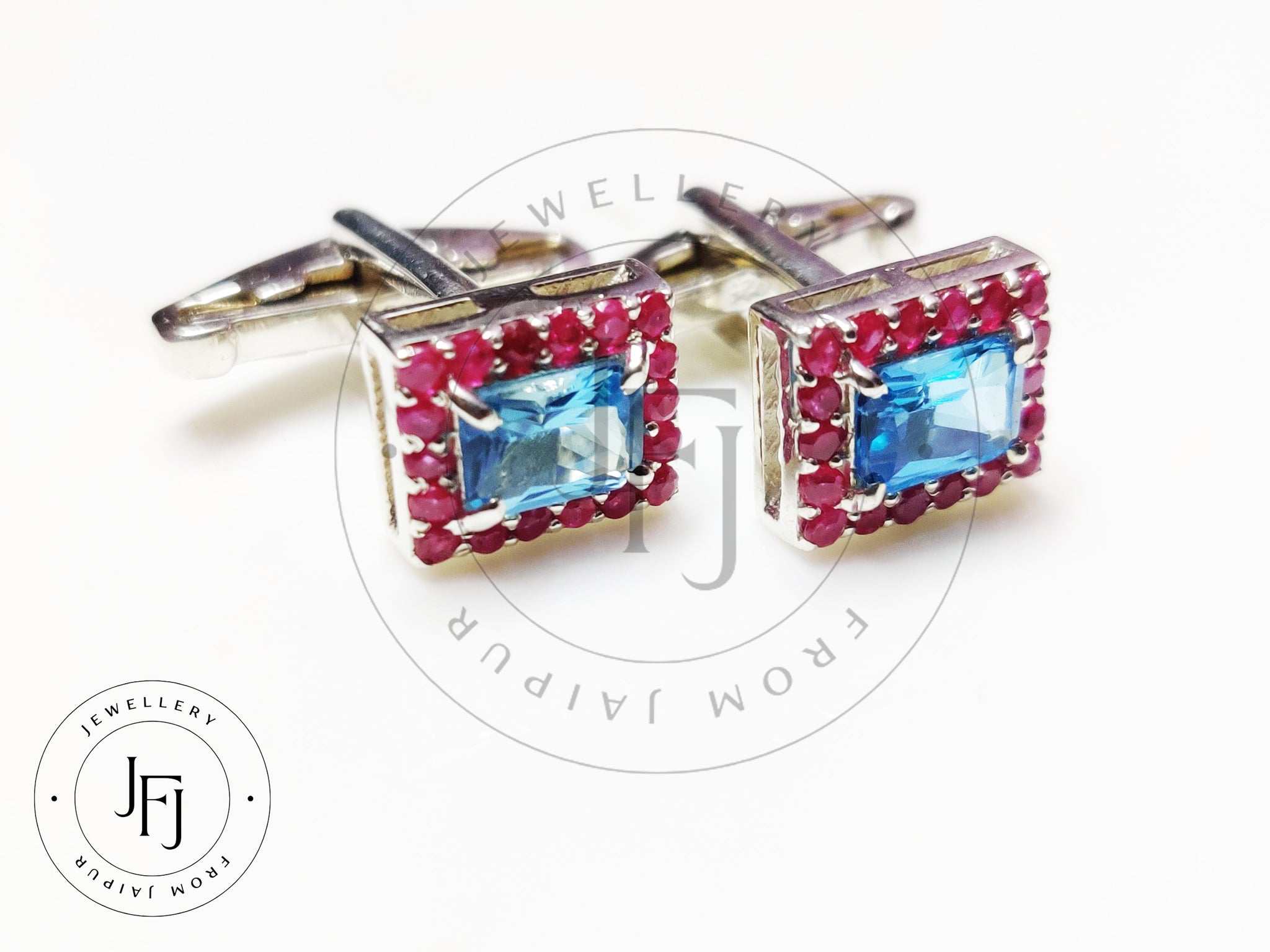 Ruby Blue Topaz Cufflinks Natural Blue Topaz Cufflinks With Pink Ruby 925 Silver Blue Topaz Cufflinks Grooms Cufflinks lue Tuxedo Cufflinks