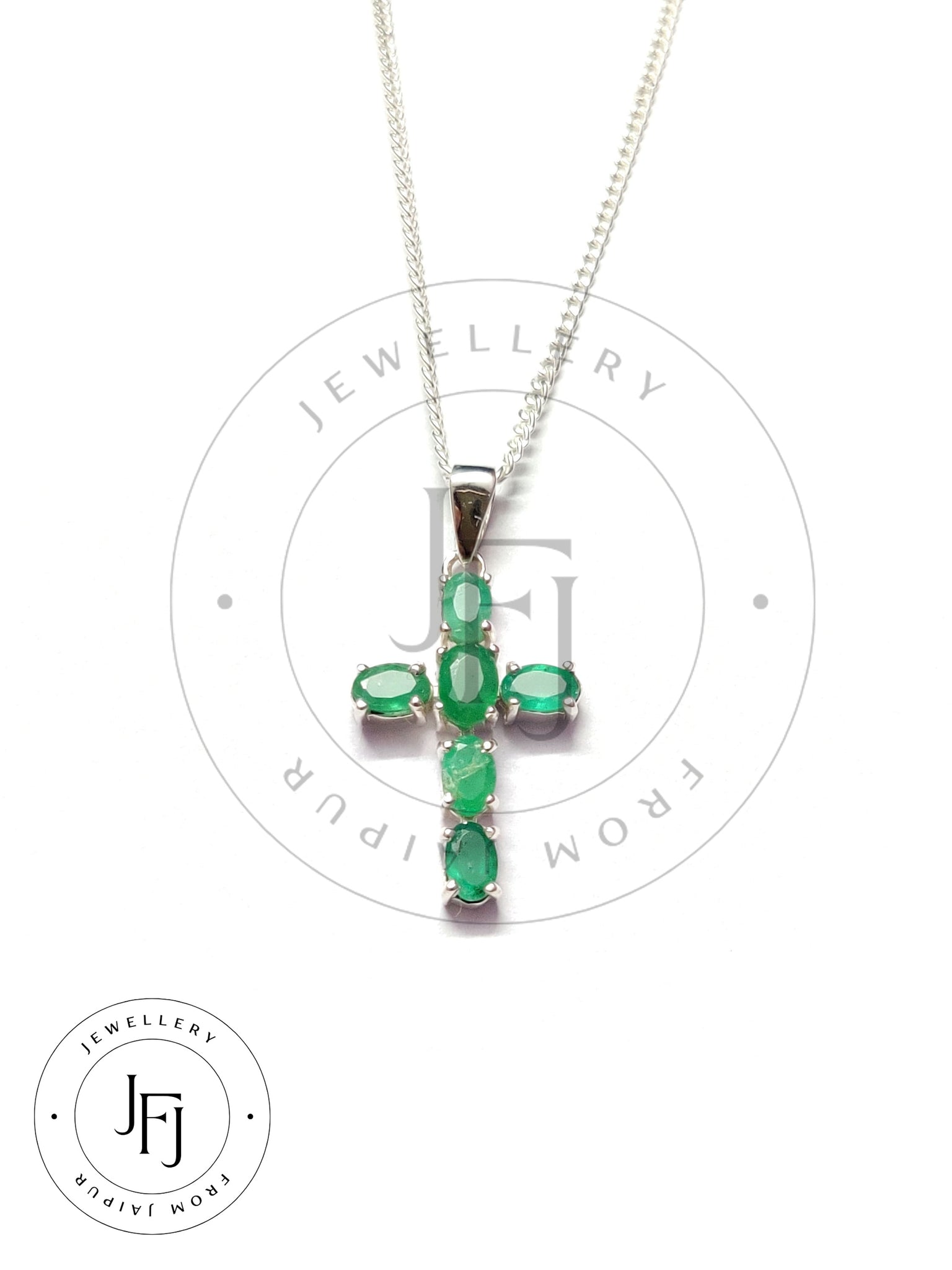 Emerald Cross Pendant Natural Emerald Cross Necklace Pendant 4x6 mm Oval Emerald Pendant Sterling Silver Emerald Cross Pendant