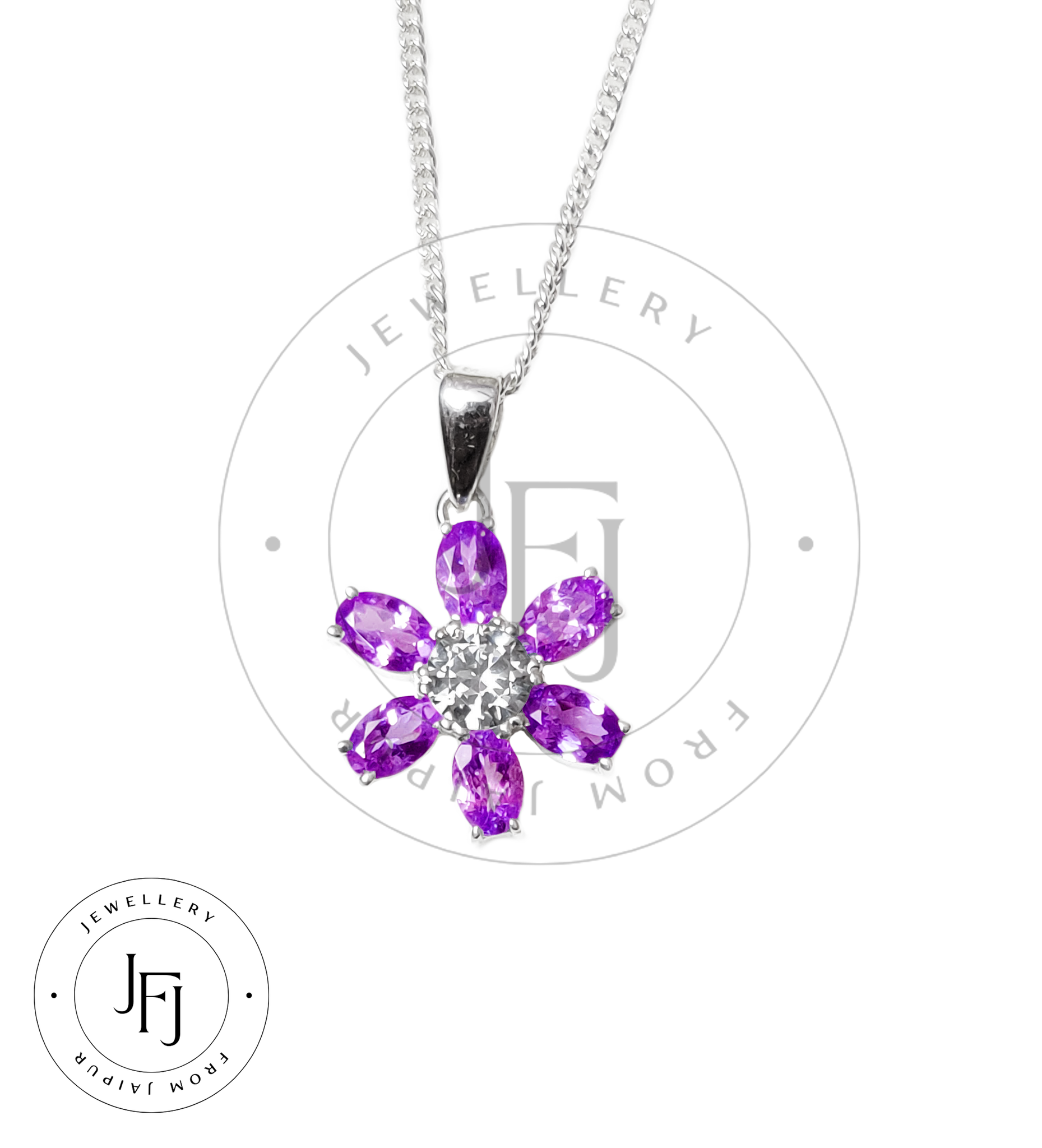 Amethyst Necklace Natural Amethyst Pendant Necklace Amethyst Flower Pendant Amethyst Jewelry Dainty Necklace February Birthstone Silver Pendant