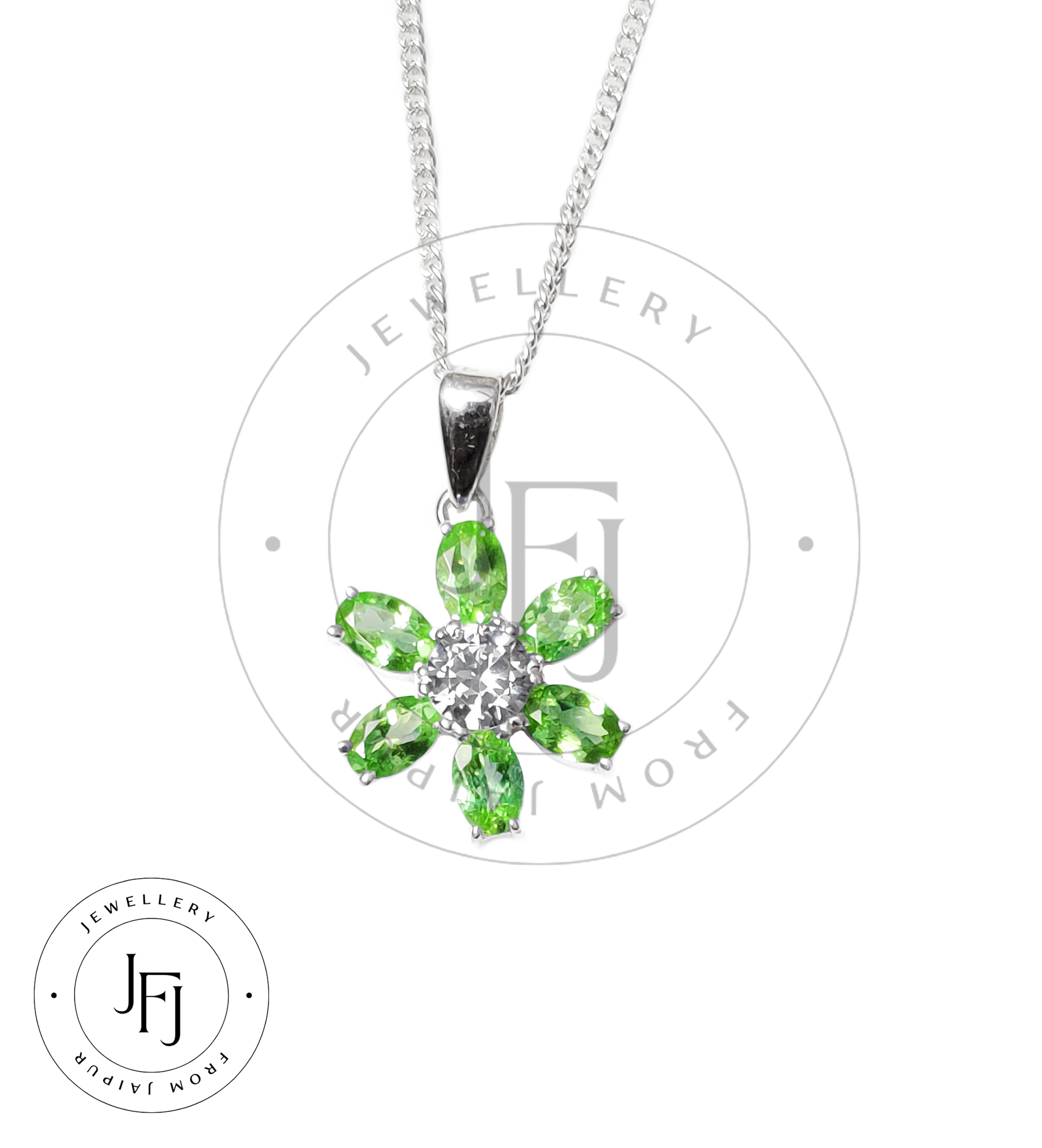 Peridot Necklace Natural Peridot Pendant Necklace Peridot Flower Pendant Peridot Jewelry Dainty Necklace August Birthstone Silver Pendant