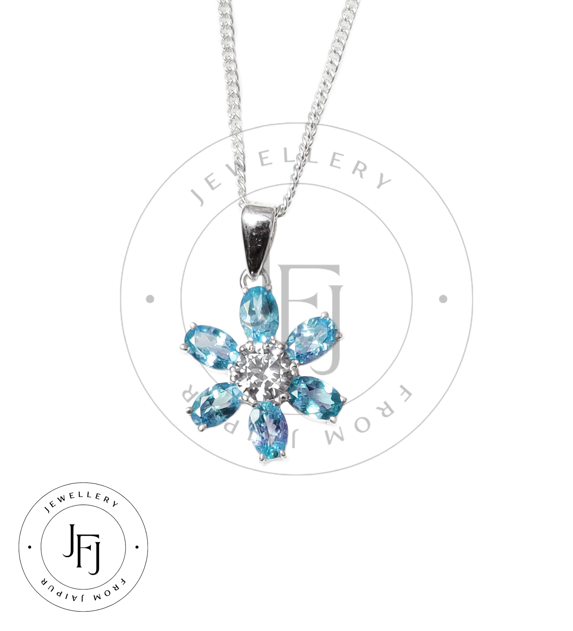 Swiss Blue Topaz Necklace Natural  Blue Topaz Pendant Necklace  Blue Topaz Flower Pendant  Blue Topaz Jewelry Dainty Necklace November Birthstone Silver Pendant