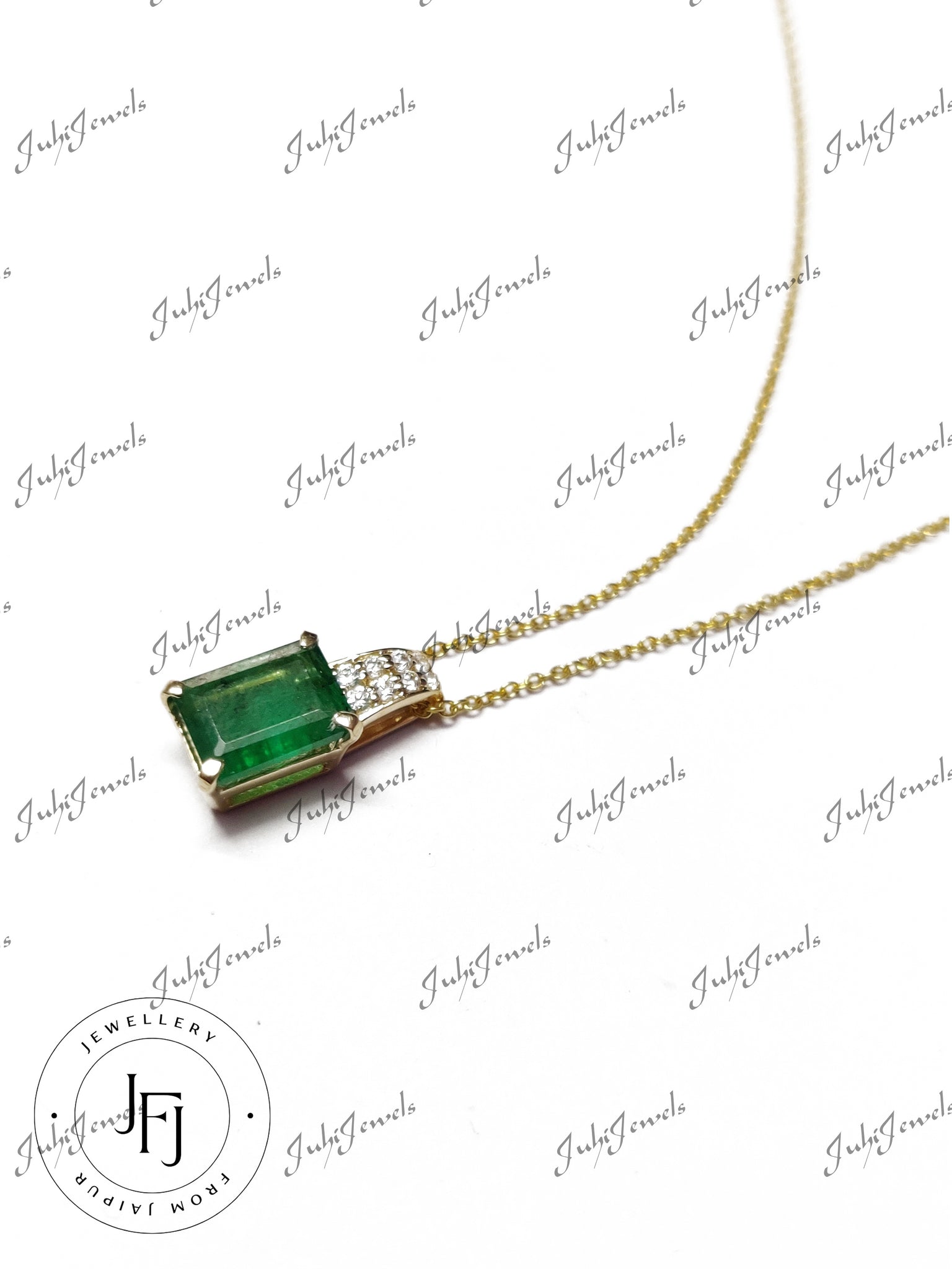 Gold Emerald Necklace 14K Gold Emerald Pendant Necklace 14K Gold Cable Chain 1.5 Ct Emerald Gold Pendant 1 mm Chain May Birthstone Necklace