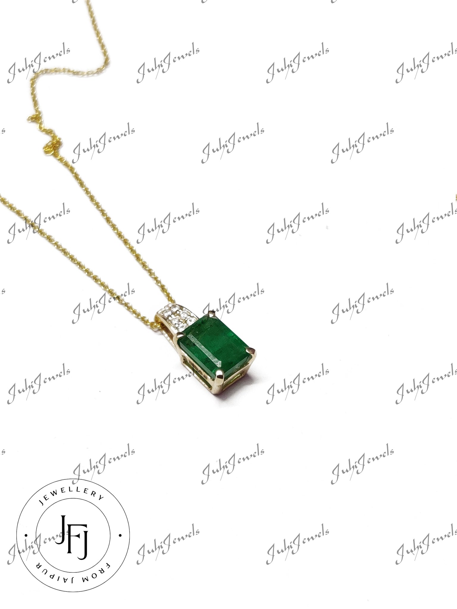 Gold Emerald Necklace 14K Gold Emerald Pendant Necklace 14K Gold Cable Chain 1.5 Ct Emerald Gold Pendant 1 mm Chain May Birthstone Necklace