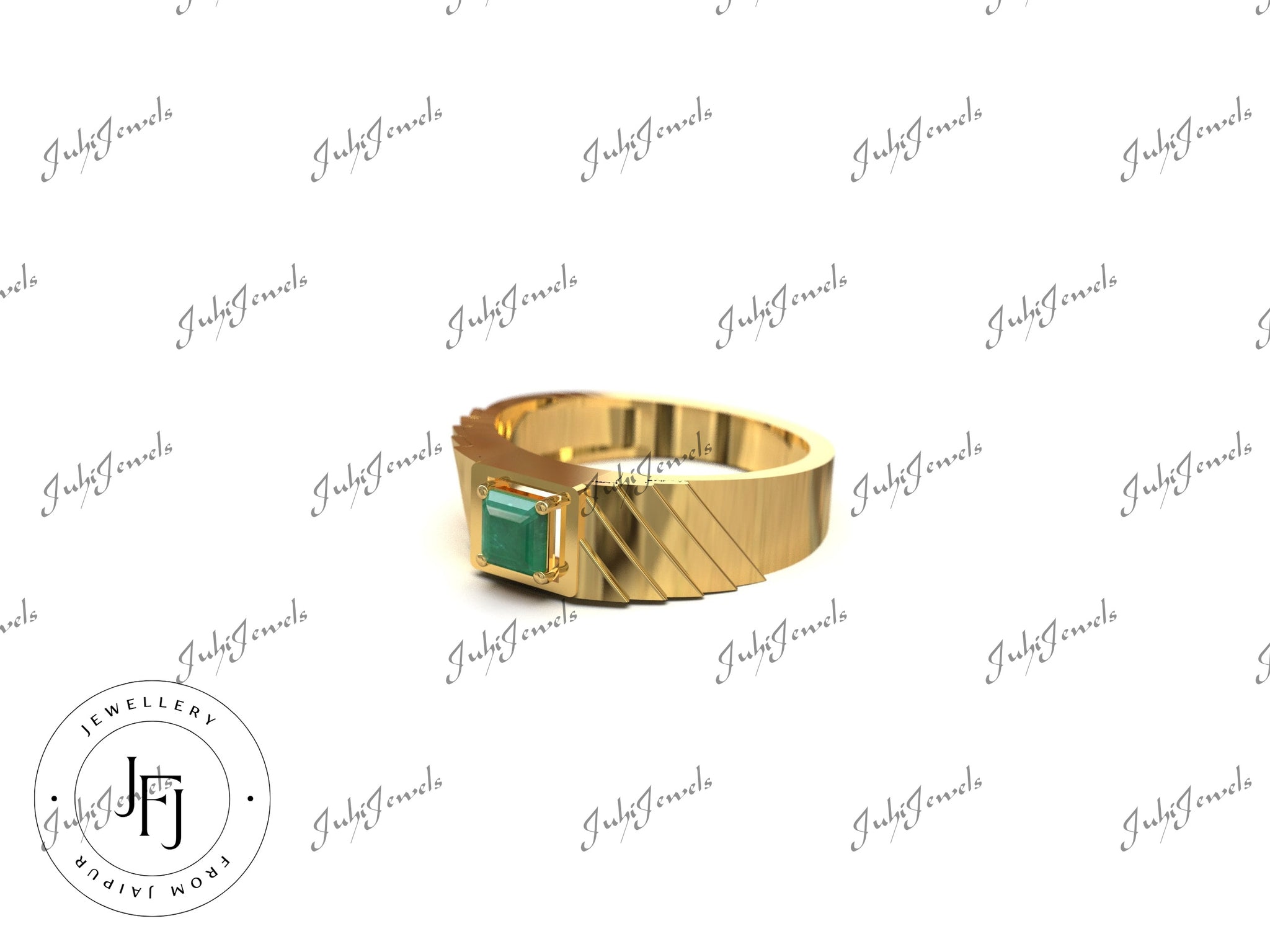 14K Gold Emerald Men Ring 5 mm Square 0.6 Ct Emerald Statement Ring Handmade Emerald Band For Men Gold Emerald Signet Ring Mens Wedding Ring