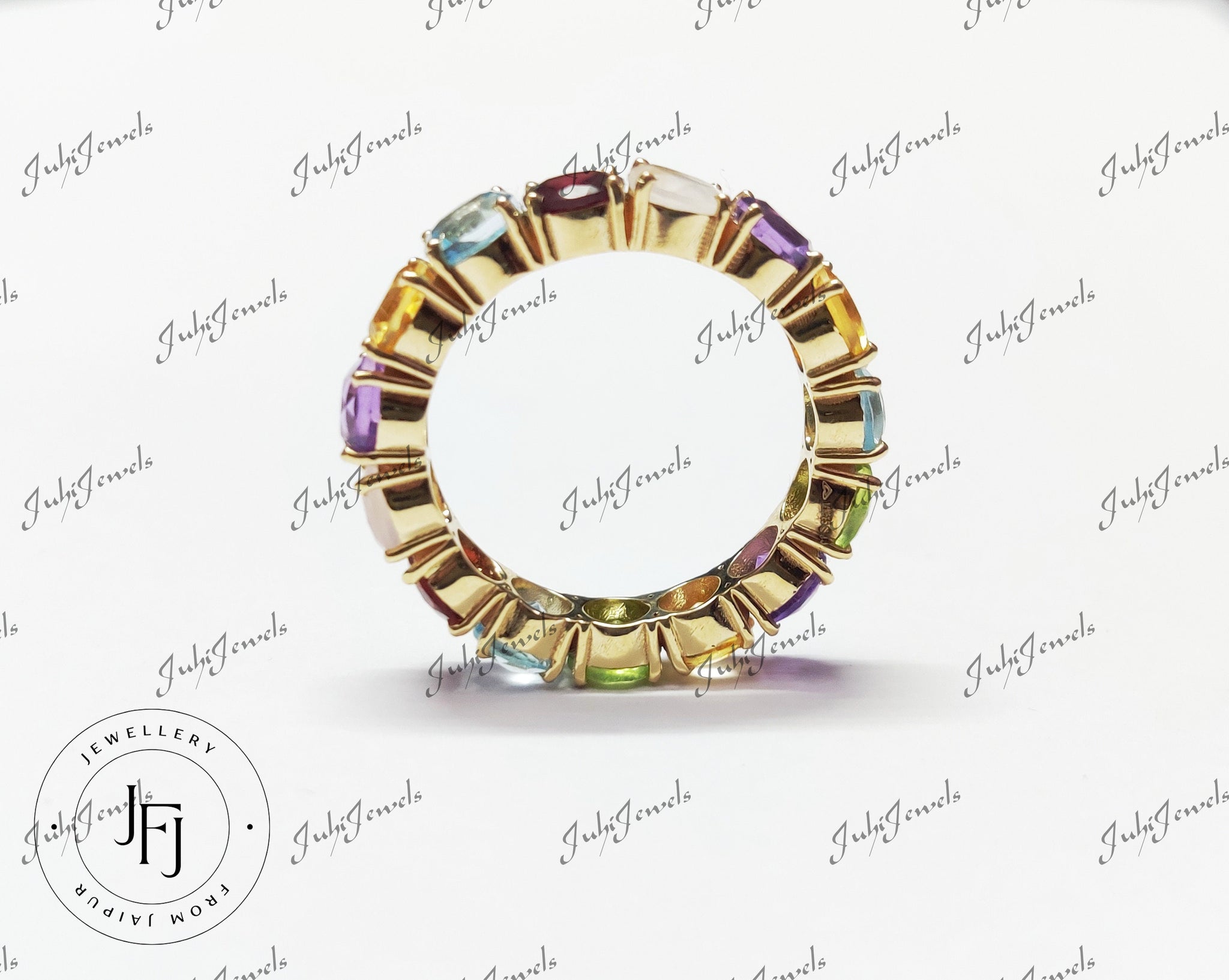 14K Gold Eternity Engagement Ring Multi Gemstone Eternity Band Natural Topaz Citrine Peridot Amethyst Garnet Handmade Eternity Wedding Ring