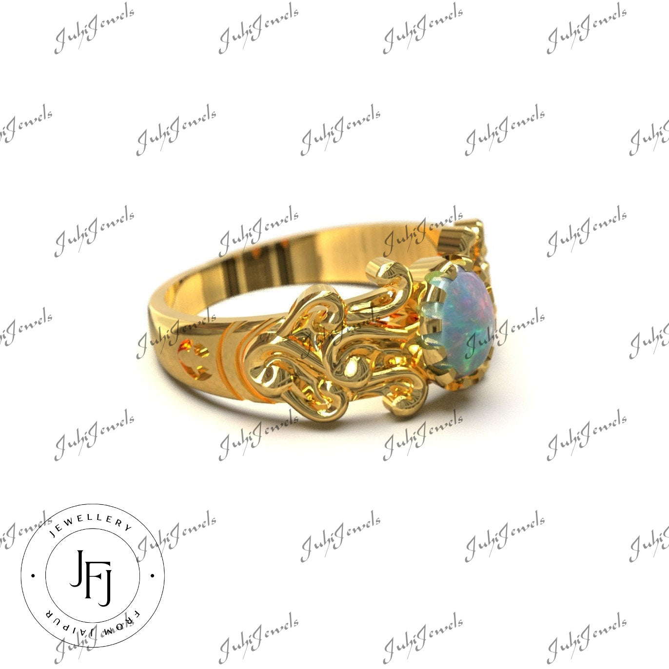 14K Gold Opal Engagement Ring 1 Ct Ethiopian Opal Engagement Ring Gold Opal Wedding Ring Art Deco Opal Ring 14K Gold Opal Bridal Ring