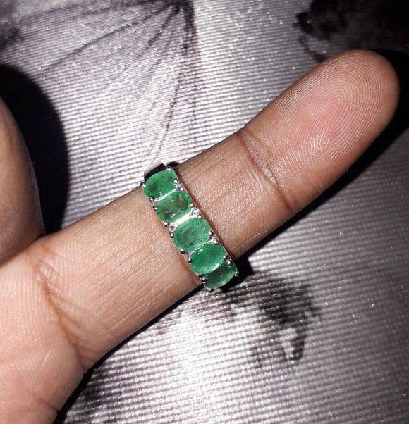 Natural Emerald Ring 4 x 6 mm Oval Emerald 925 Sterling Silver Men Emerald Ring Men Silver Emerald Ring Emerald Vintage Ring