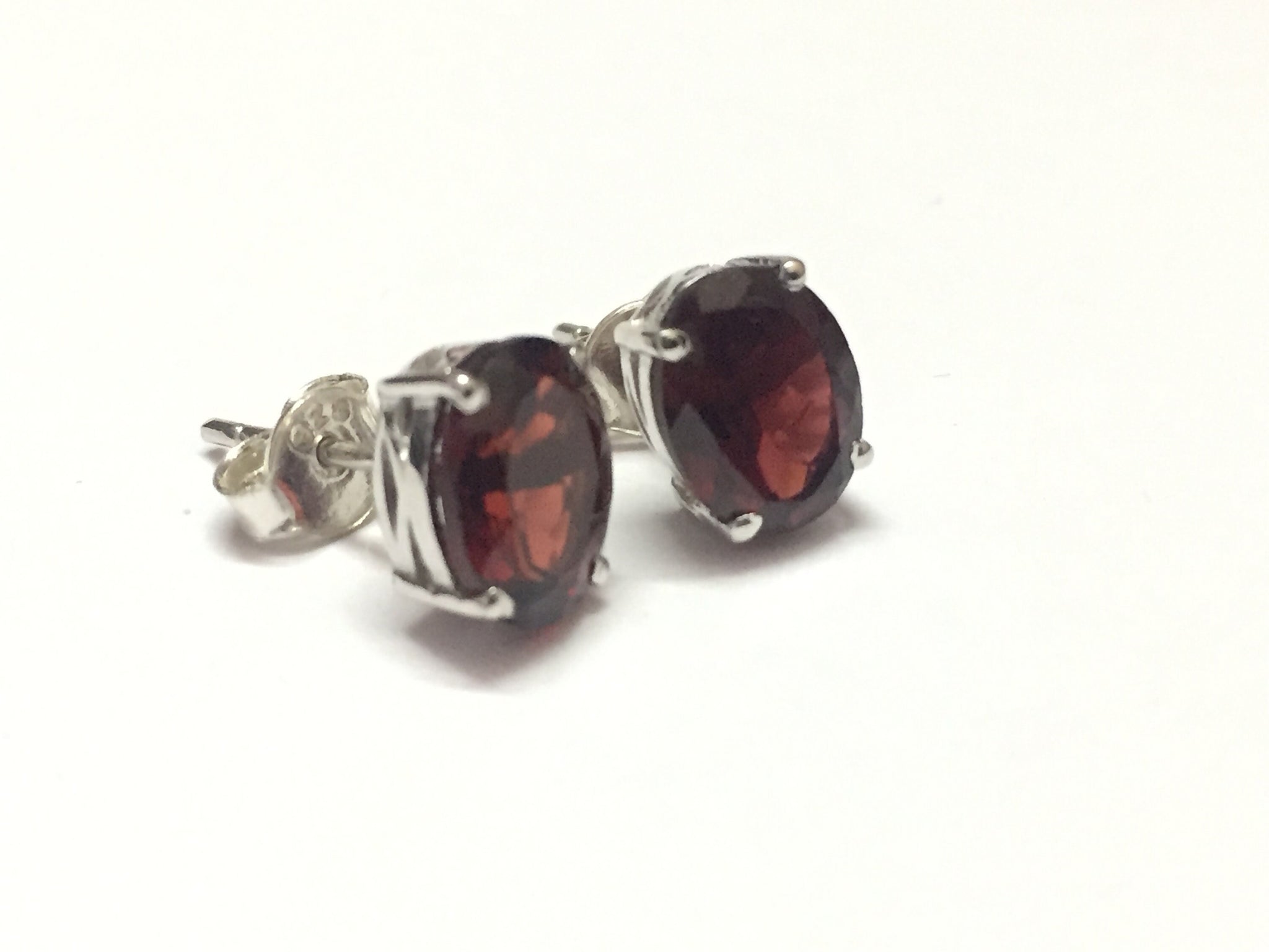 Sterling Silver Garnet Ear Stud Earrings 5x7 mm, 6x8 mm, 7x9 mm, 8x10 mm Ear Studs Garnet Ear Studs Garnet Post Earrings Silver Garnet Studs