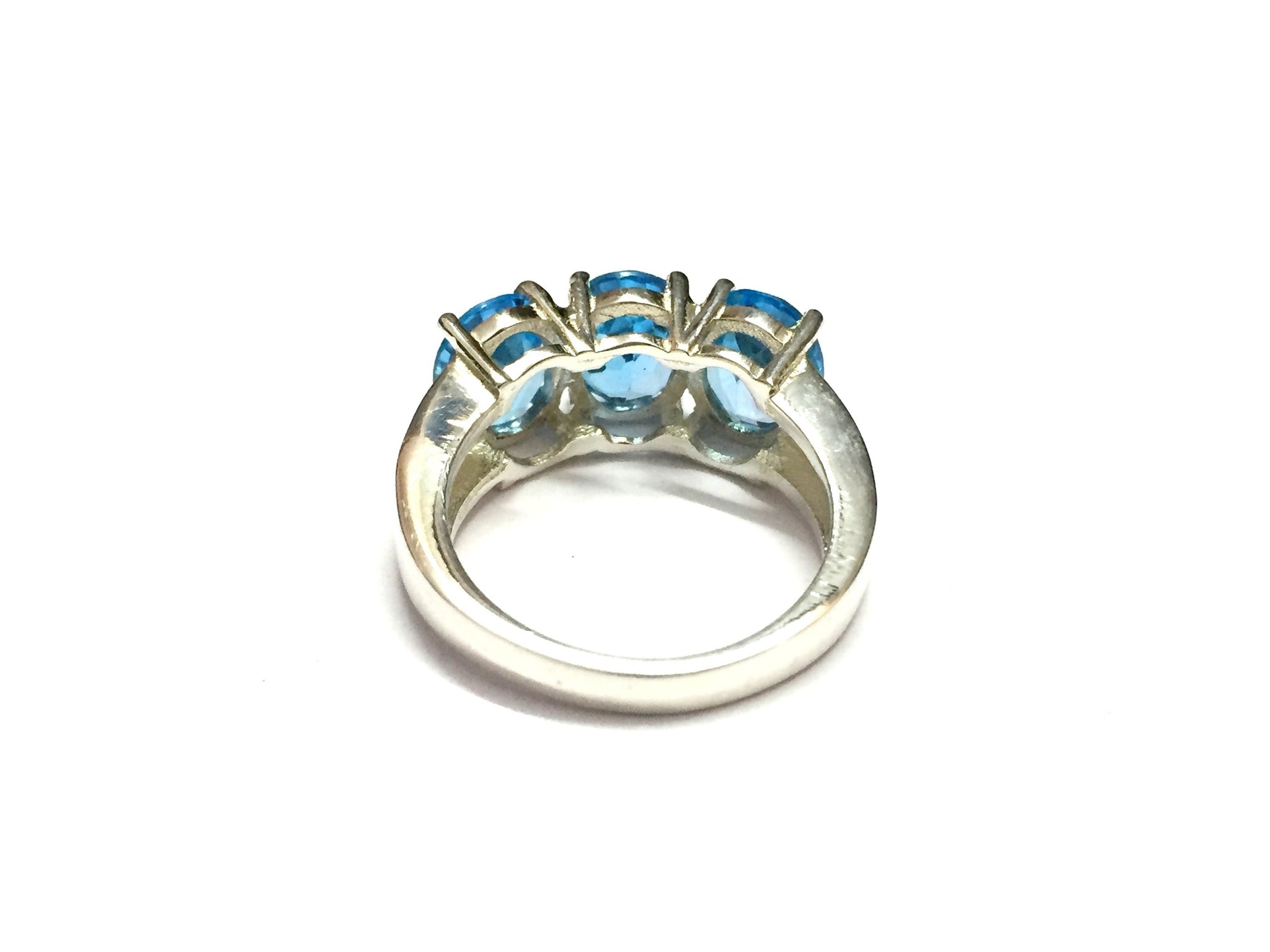 Natural Swiss Blue Topaz Ring 3 Stone Blue Topaz Silver Ring 925 Sterling Silver Blue Topaz Ring Topaz Rings Women 6.5 Ct Blue Topaz Rings