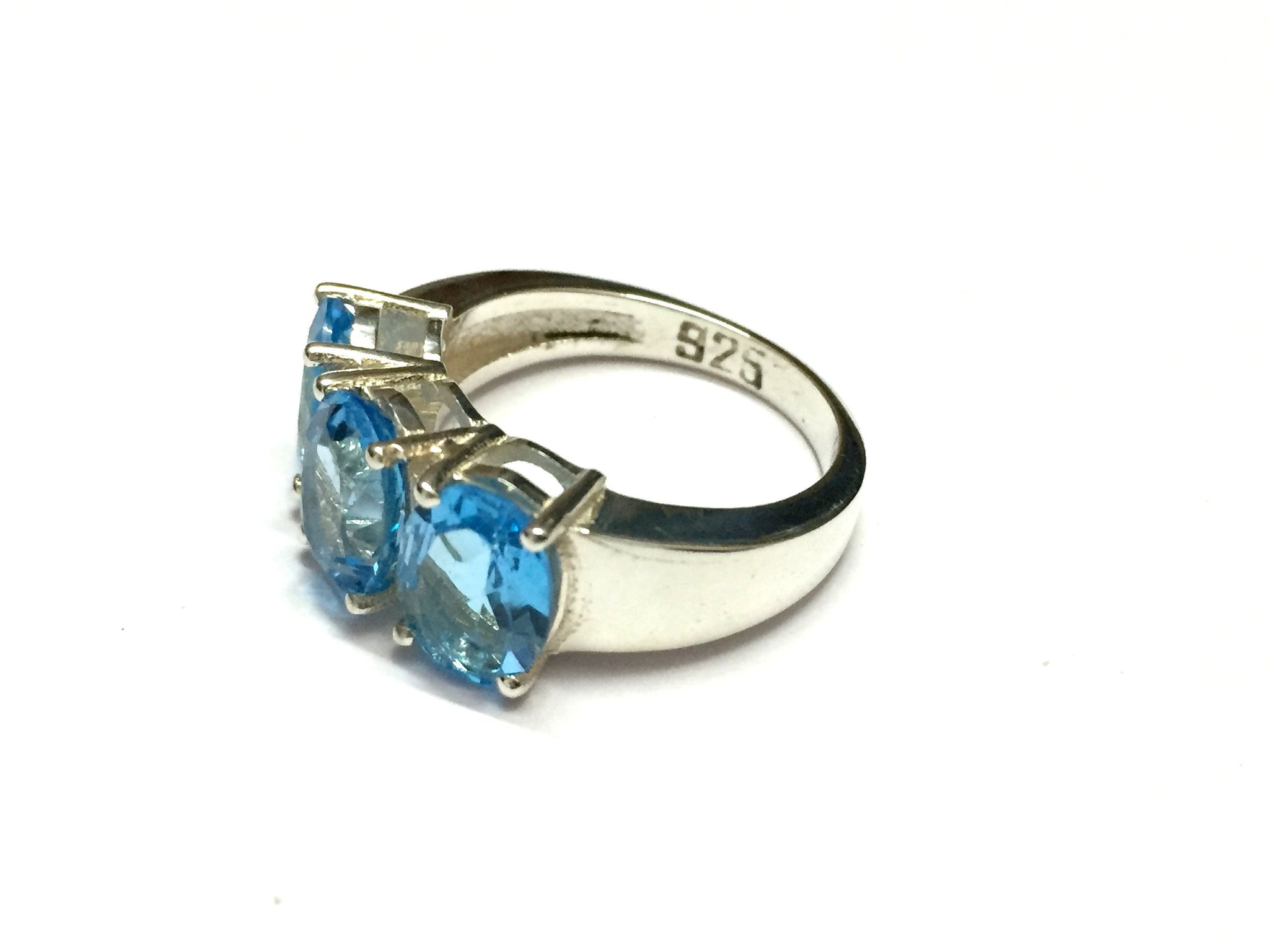 Natural Swiss Blue Topaz Ring 3 Stone Blue Topaz Silver Ring 925 Sterling Silver Blue Topaz Ring Topaz Rings Women 6.5 Ct Blue Topaz Rings