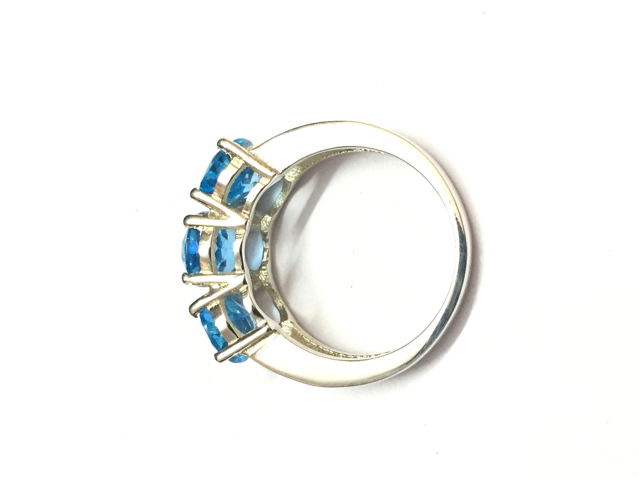 Natural Swiss Blue Topaz Ring 3 Stone Blue Topaz Silver Ring 925 Sterling Silver Blue Topaz Ring Topaz Rings Women 6.5 Ct Blue Topaz Rings