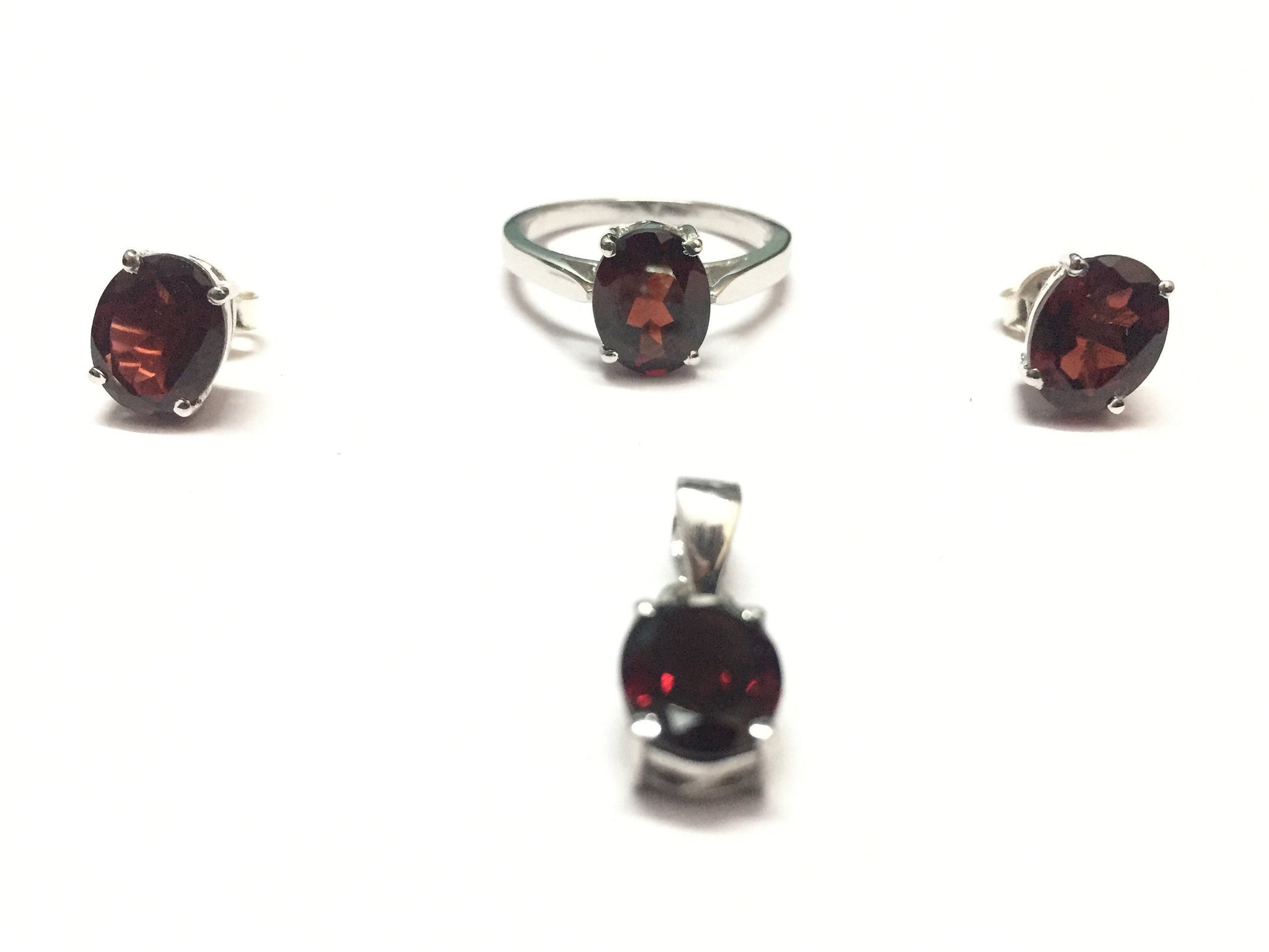 Sterling Silver Garnet Jewelry Set Natural Garnet Set 5x7 mm, 6x8 mm, 7x9 mm, 8x10 mm Garnet Birthstone Jewelry Set Garnet Pendant Set