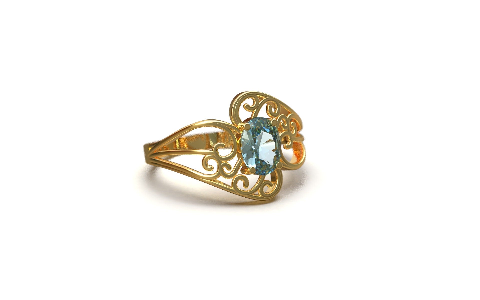 14K Yellow Gold Blue Topaz Engagement Ring Beautiful Wedding Ring 14K Yellow Gold Designer Ring