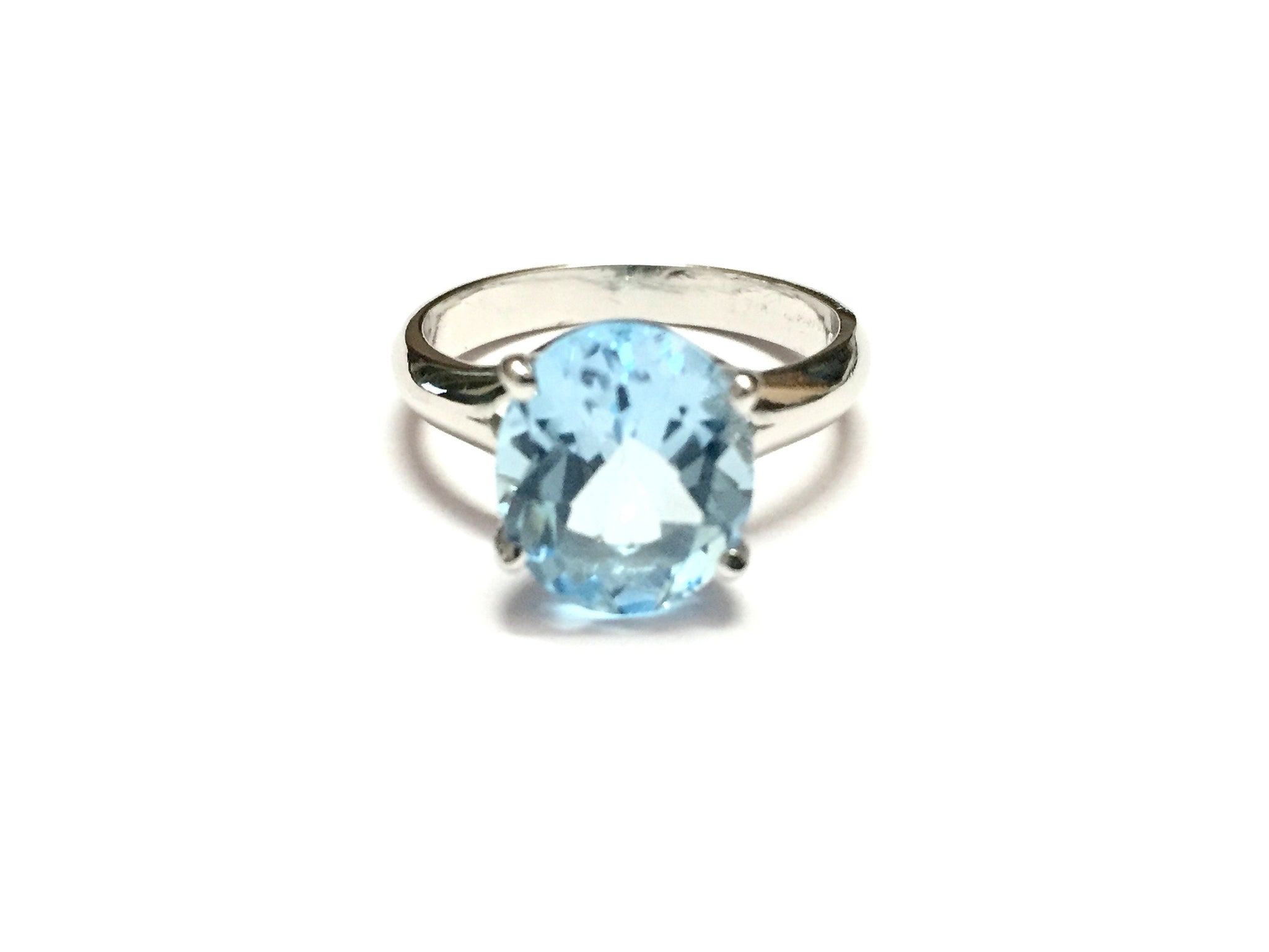 Sterling Silver Blue Topaz Ring, 10 x 12 mm Oval Natural Topaz Ring, Large Blue Topaz Ring, Large Stone Blue Topaz,Blue Topaz Cocktail Ring
