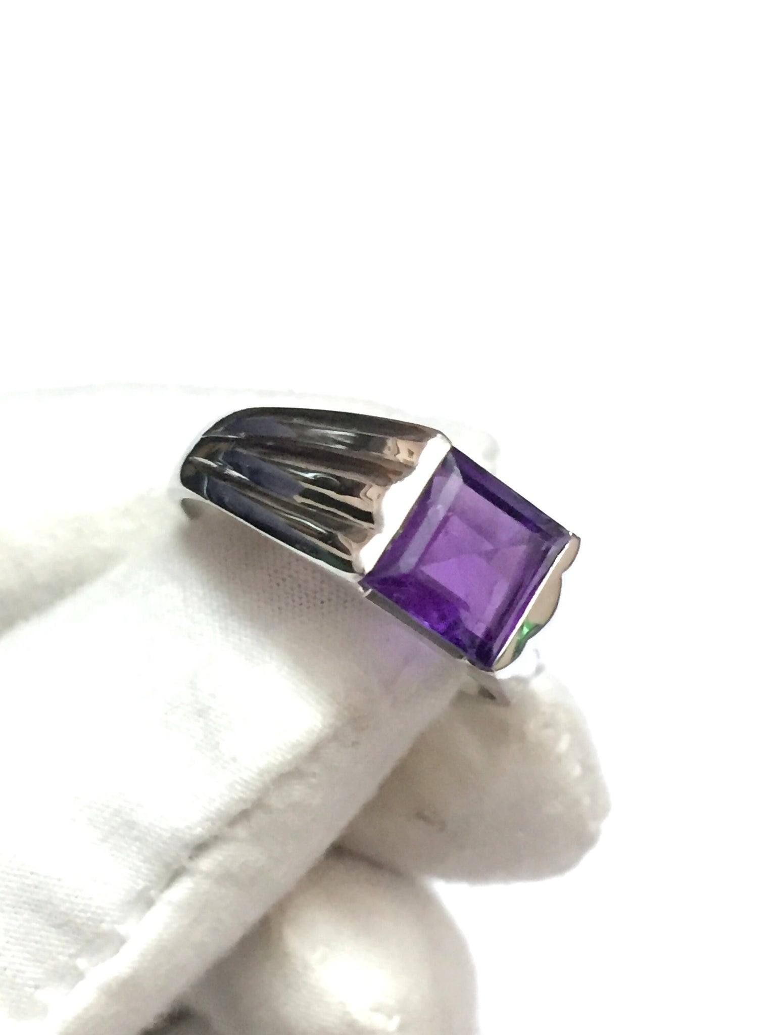 Silver 7 mm Square Amethyst Ring Genuine Amethyst Ring Birthstone Ring Purple Amethyst Ring Sterling Silver Amethyst Ring Amethyst Men Ring