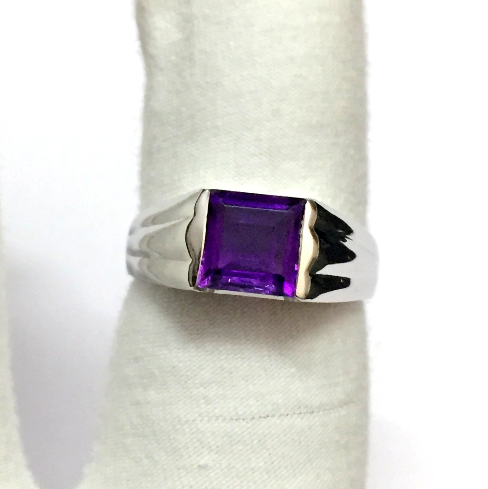 Silver 7 mm Square Amethyst Ring Genuine Amethyst Ring Birthstone Ring Purple Amethyst Ring Sterling Silver Amethyst Ring Amethyst Men Ring