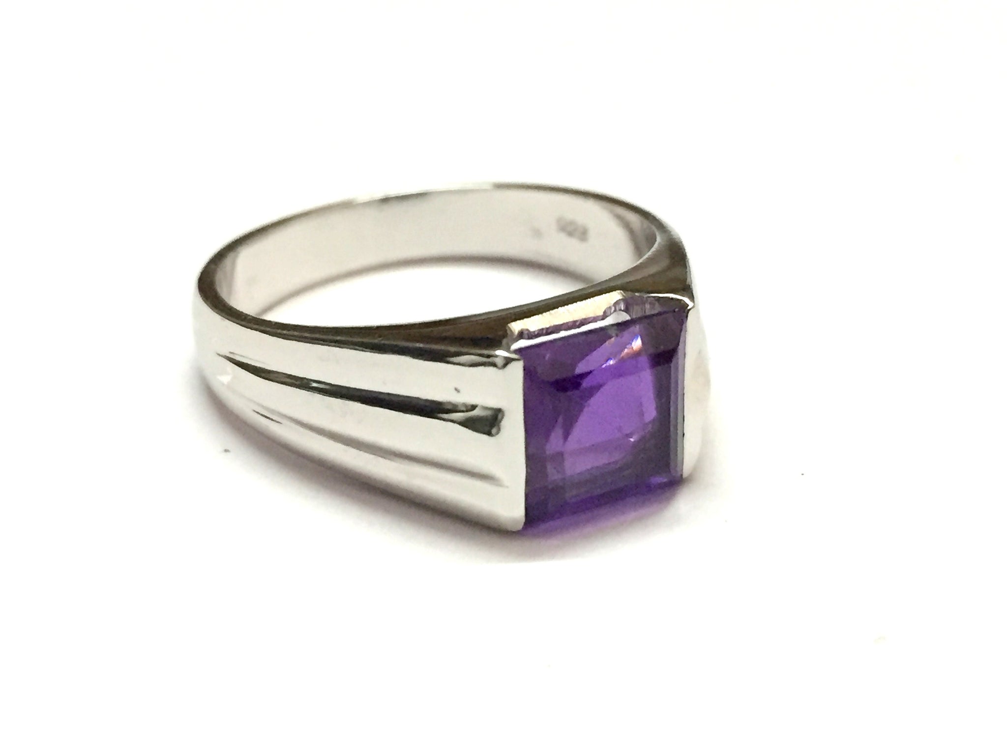 Silver 7 mm Square Amethyst Ring Genuine Amethyst Ring Birthstone Ring Purple Amethyst Ring Sterling Silver Amethyst Ring Amethyst Men Ring
