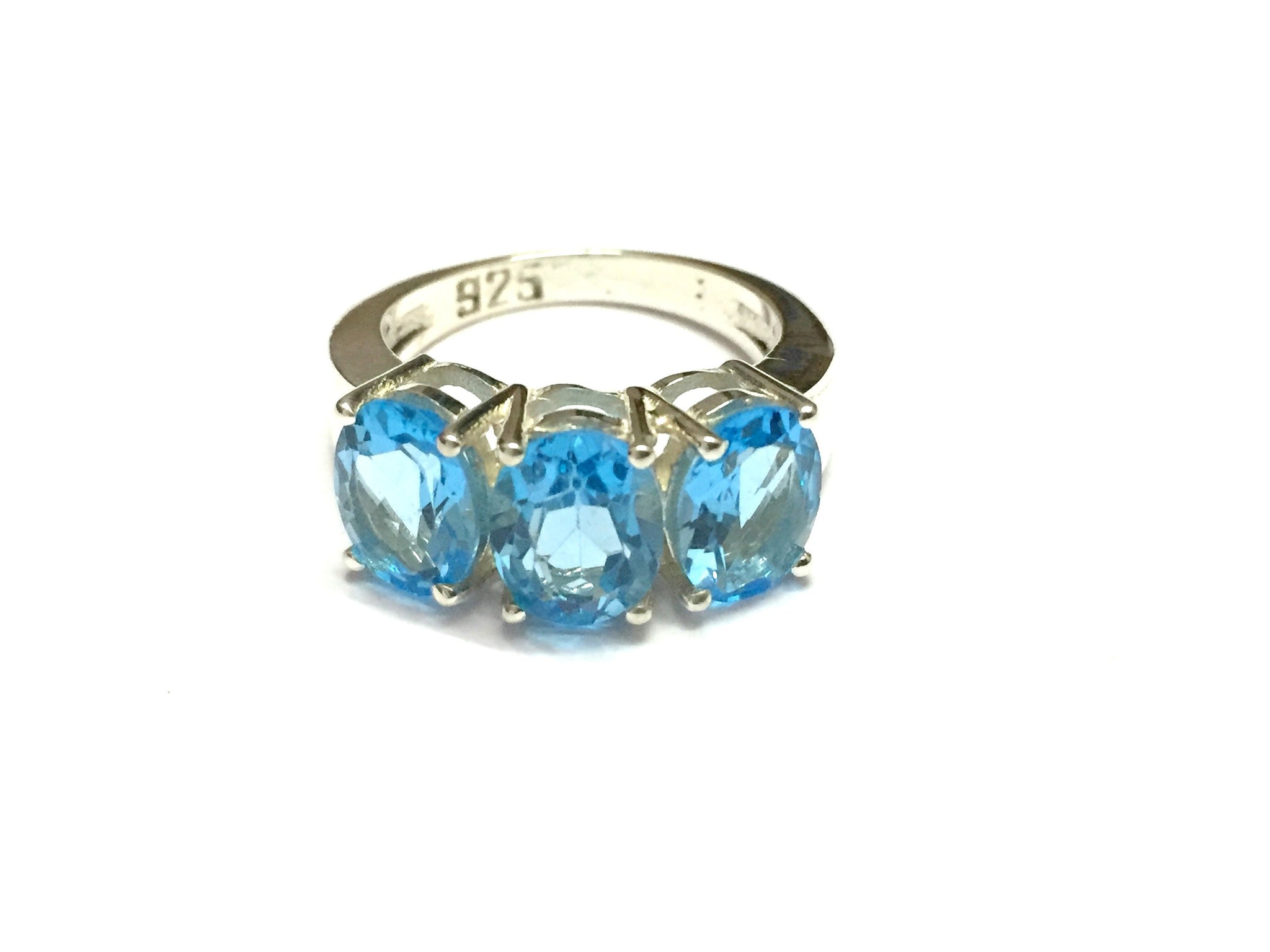 Natural Swiss Blue Topaz Ring 3 Stone Blue Topaz Silver Ring 925 Sterling Silver Blue Topaz Ring Topaz Rings Women 6.5 Ct Blue Topaz Rings