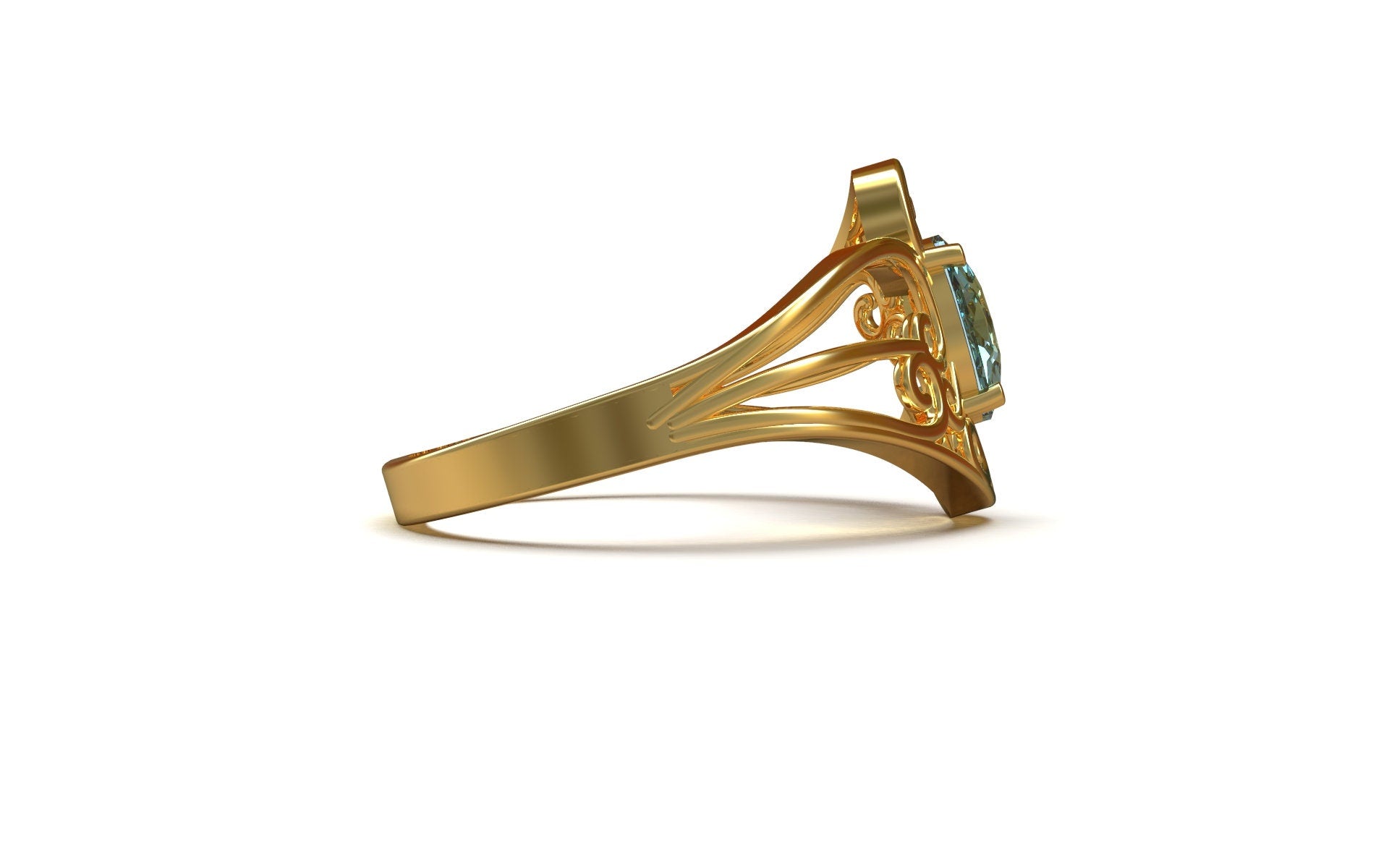 14K Yellow Gold Blue Topaz Engagement Ring Beautiful Wedding Ring 14K Yellow Gold Designer Ring