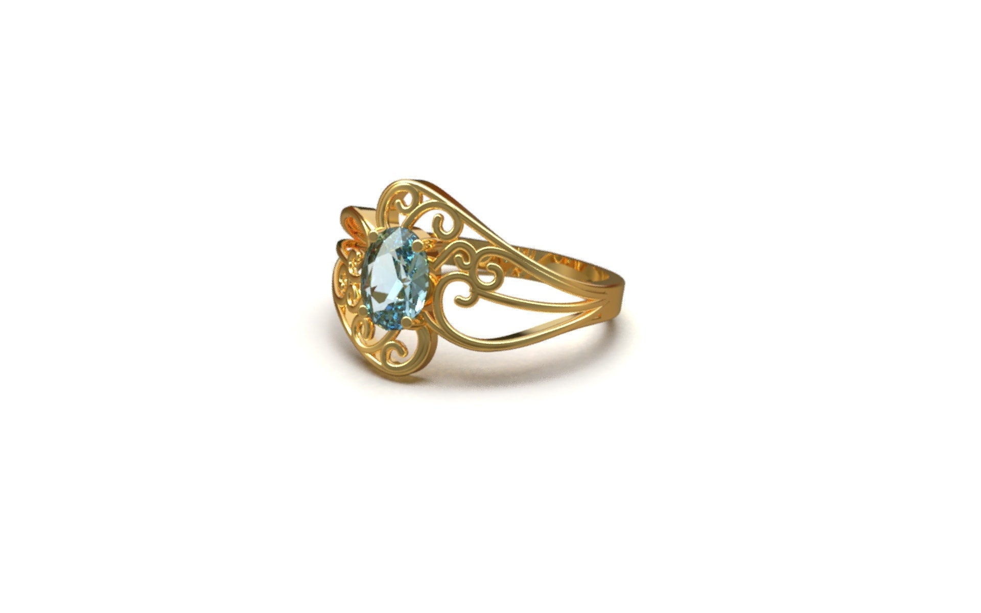 14K Yellow Gold Blue Topaz Engagement Ring Beautiful Wedding Ring 14K Yellow Gold Designer Ring