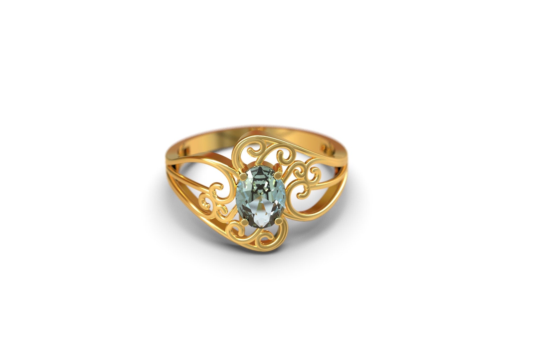 14K Yellow Gold Blue Topaz Engagement Ring Beautiful Wedding Ring 14K Yellow Gold Designer Ring