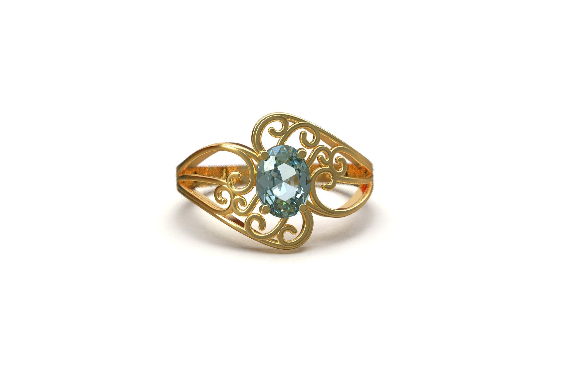 14K Yellow Gold Blue Topaz Engagement Ring Beautiful Wedding Ring 14K Yellow Gold Designer Ring