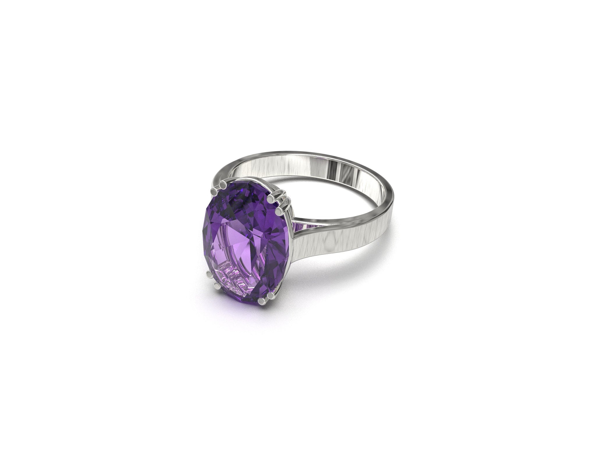 Sterling Silver Amethyst Ring 10x14 mm Oval 4.5 Ct Natural Amethyst Ring Gemstone Ring Large Amethyst Ring Amethyst Jewelry Birthstone Ring