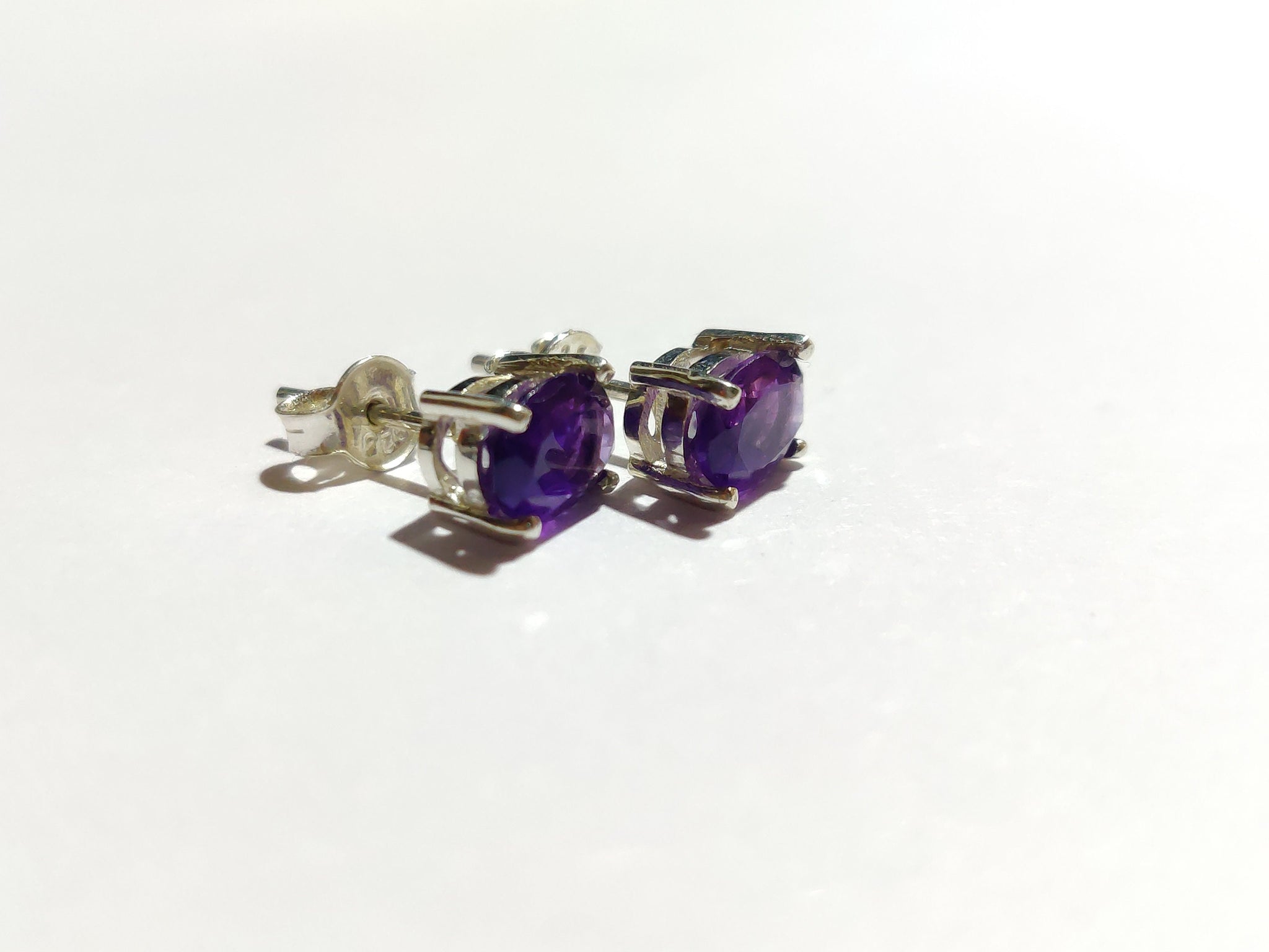 Silver Amethyst Stud Earrings 6x8 mm Oval Amethyst Ear Studs 925 Silver Amethyst Jewelry February Birthstone Stud Earrings For Her