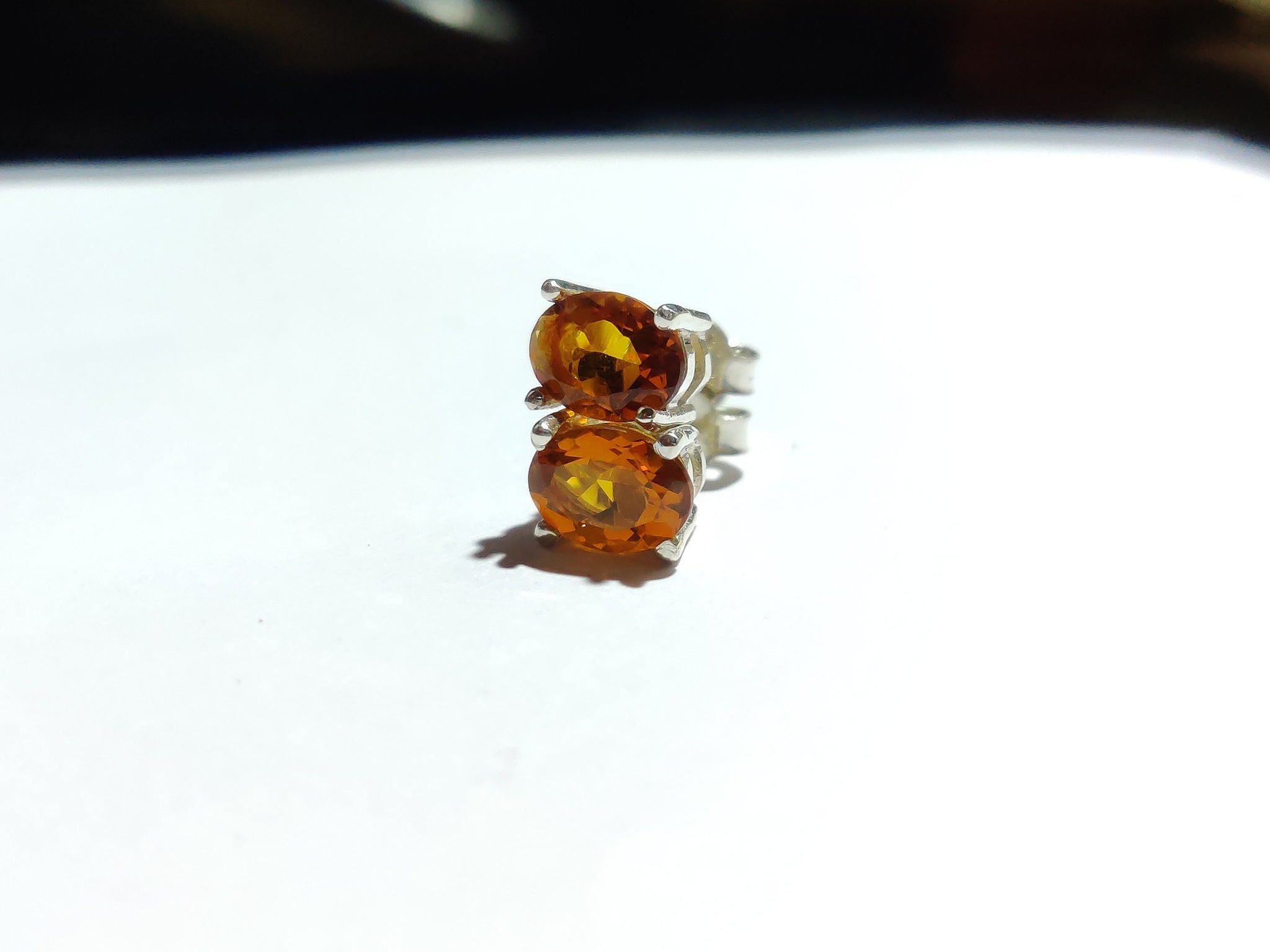 Silver Citrine Stud Earrings 6x8 mm Oval Citrine Ear Studs 925 Silver Citrine Jewelry Birthstone Stud Earrings For Her Minimalist Ear Studs