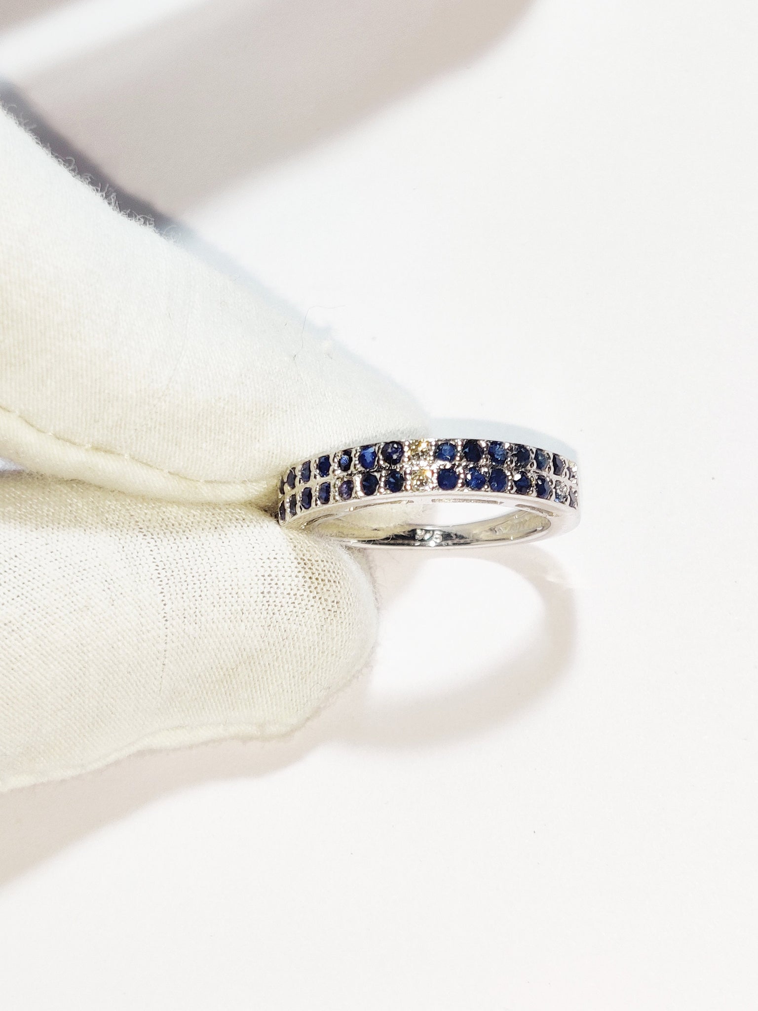 Sterling Silver Diamond Blue Sapphire Wedding Band Engagement Band Pave Diamond Ring 925 Sterling Silver Diamond Sapphire Ring
