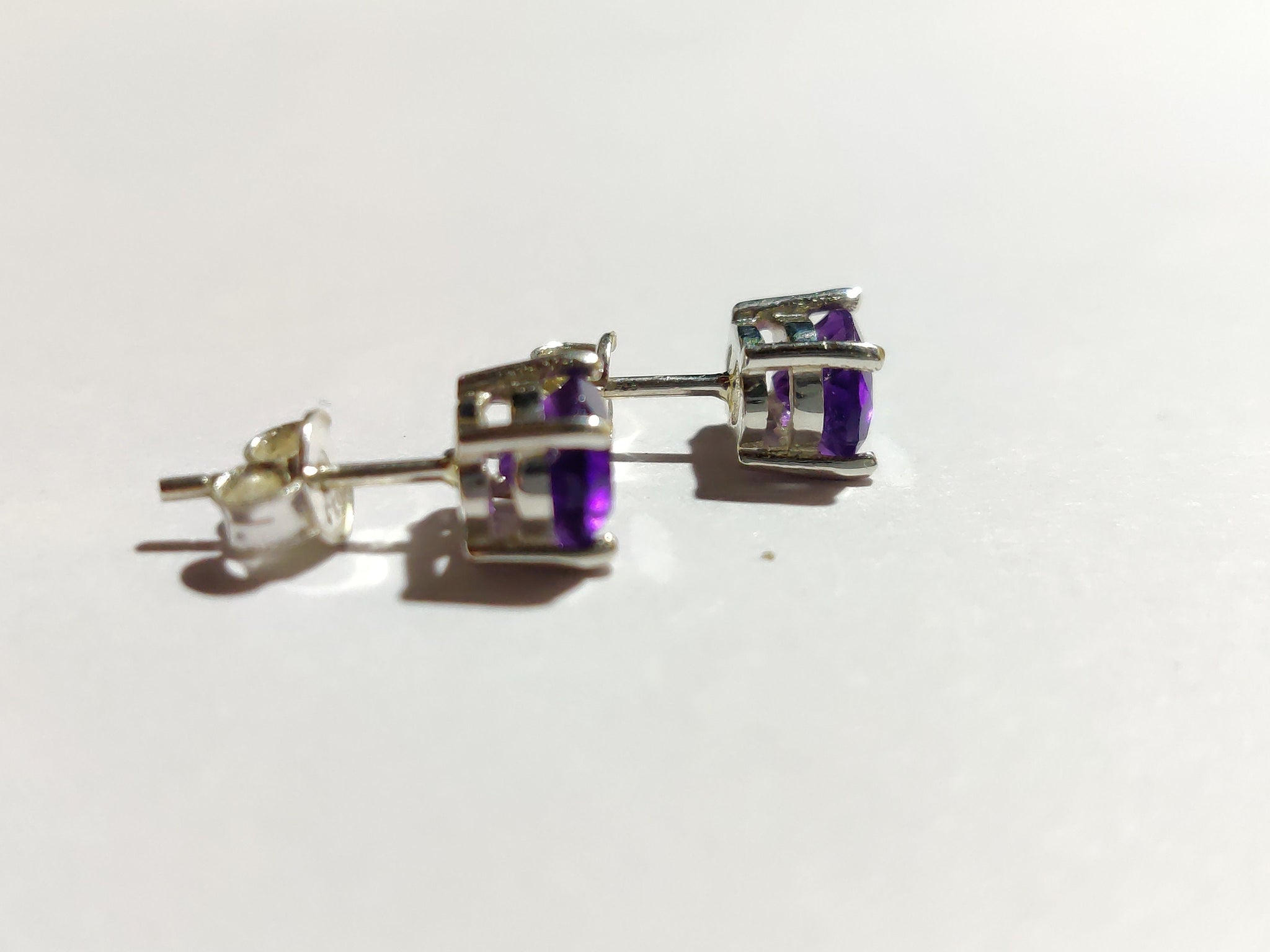 Silver Amethyst Stud Earrings 6x8 mm Oval Amethyst Ear Studs 925 Silver Amethyst Jewelry February Birthstone Stud Earrings For Her