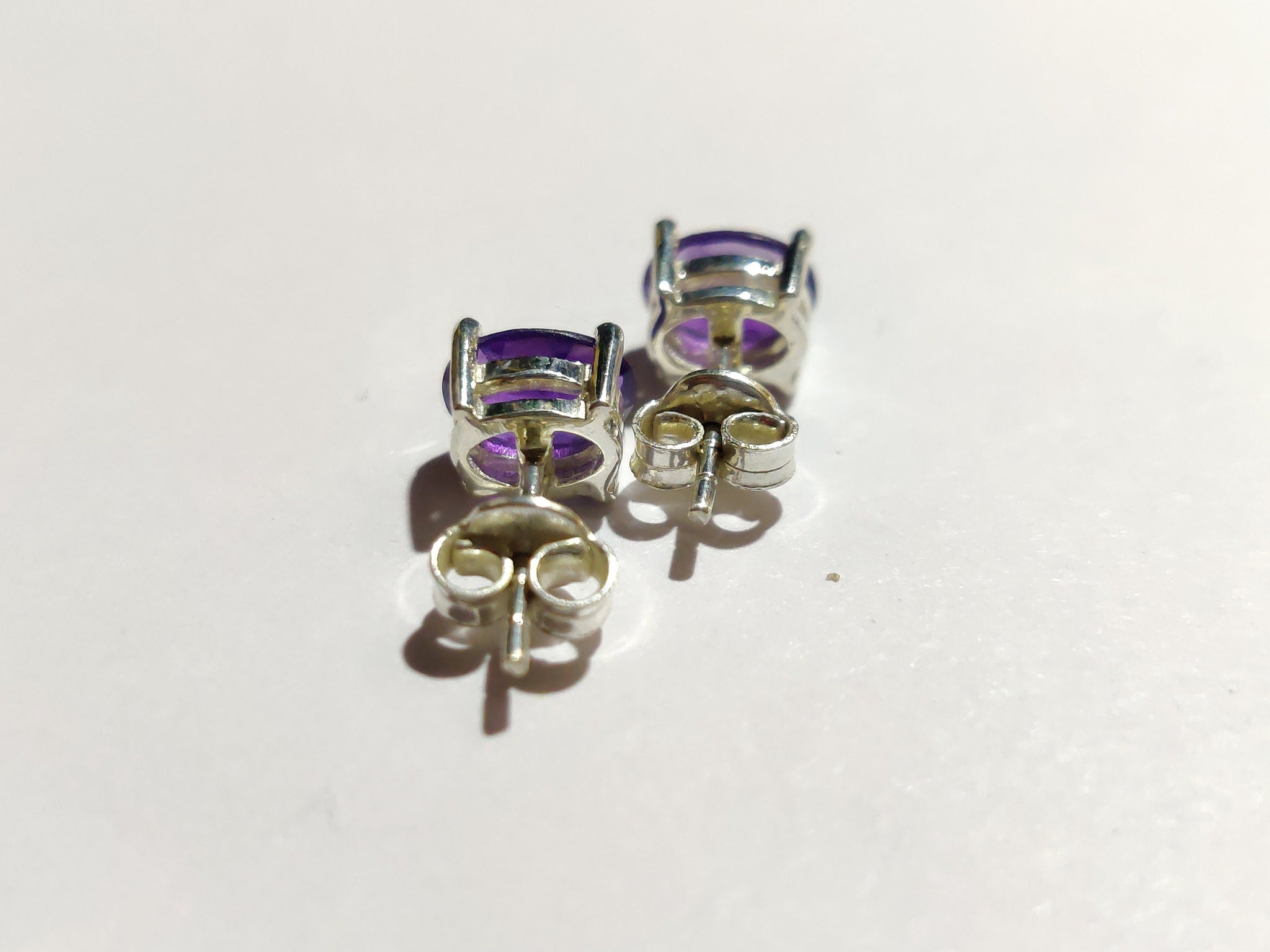 Silver Amethyst Stud Earrings 6x8 mm Oval Amethyst Ear Studs 925 Silver Amethyst Jewelry February Birthstone Stud Earrings For Her