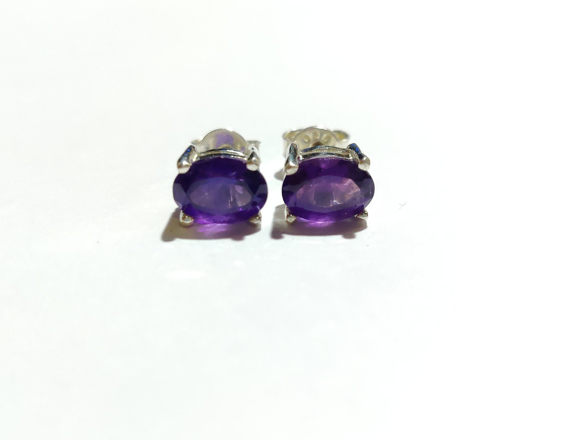 Silver Amethyst Stud Earrings 6x8 mm Oval Amethyst Ear Studs 925 Silver Amethyst Jewelry February Birthstone Stud Earrings For Her