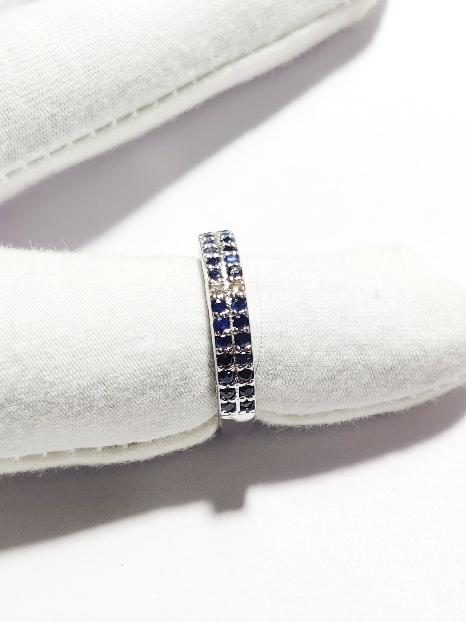 Sterling Silver Diamond Blue Sapphire Wedding Band Engagement Band Pave Diamond Ring 925 Sterling Silver Diamond Sapphire Ring