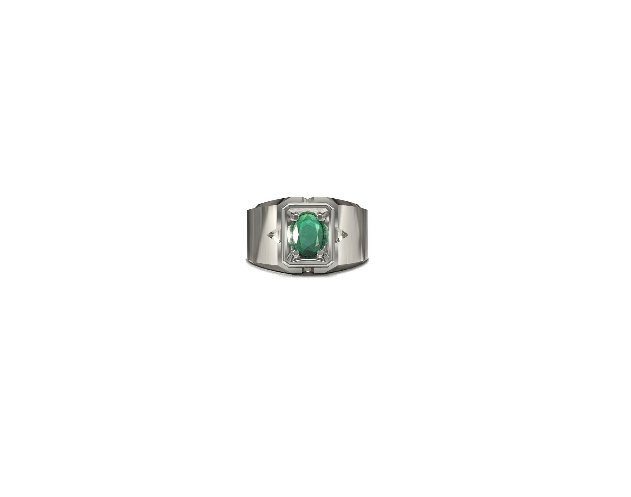 Silver Emerald Ring Heavy Silver Emerald Ring Natural Emerald Ring Men 925 Sterling Silver Emerald Ring