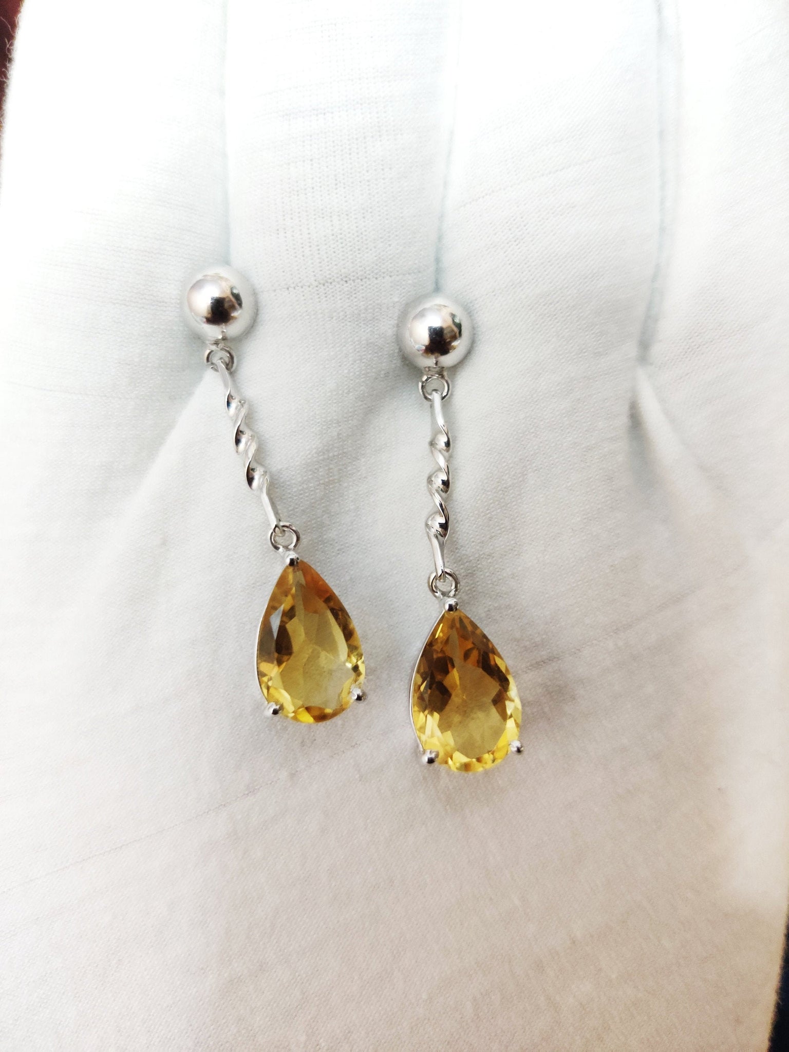 Silver Citrine Drop Earrings Citrine Tear Drop Earrings 925 Sterling Silver Citrine Earrings For Women