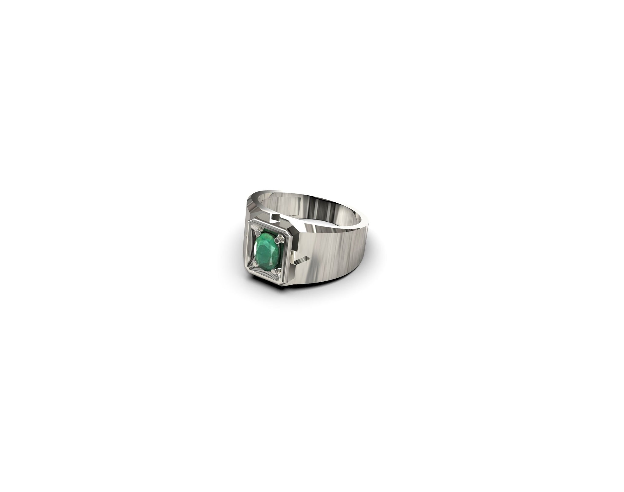 Silver Emerald Ring Heavy Silver Emerald Ring Natural Emerald Ring Men 925 Sterling Silver Emerald Ring