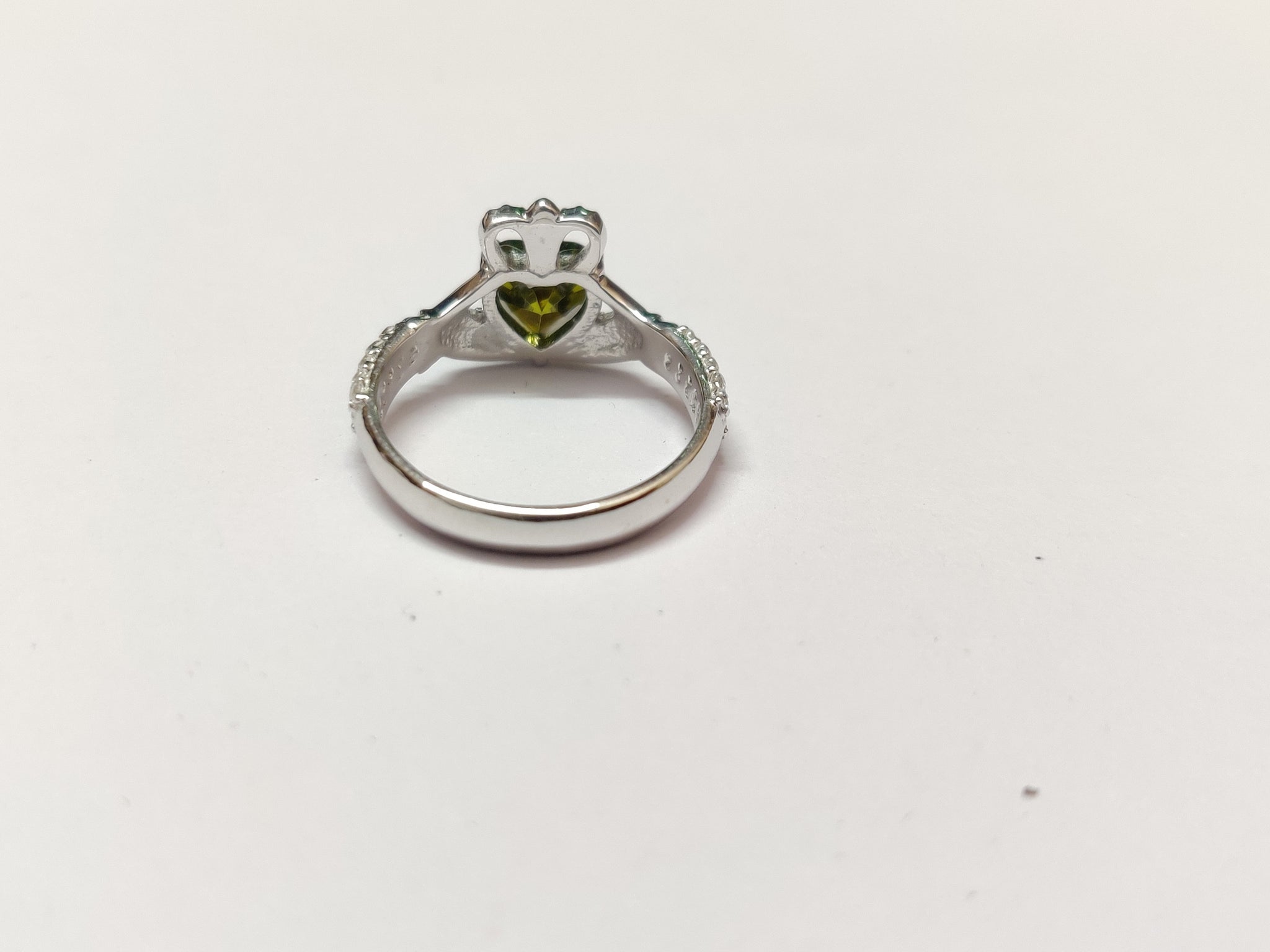 Sterling Silver Claddagh Ring Silver Irish Ring Peridot Color CZ Heart Ring Silver Promise Ring 925 Sterling Silver Irish Claaddagh Ring