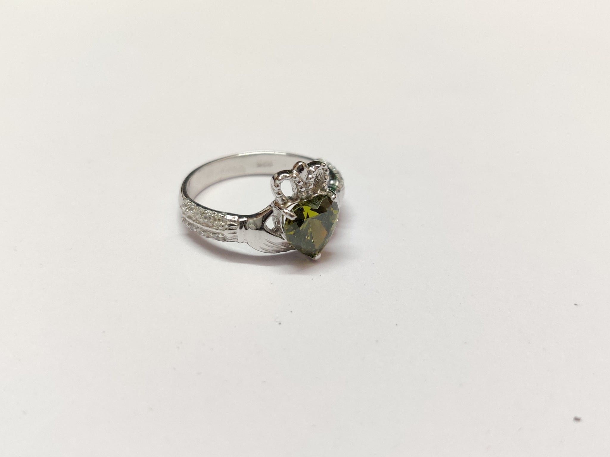 Sterling Silver Claddagh Ring Silver Irish Ring Peridot Color CZ Heart Ring Silver Promise Ring 925 Sterling Silver Irish Claaddagh Ring