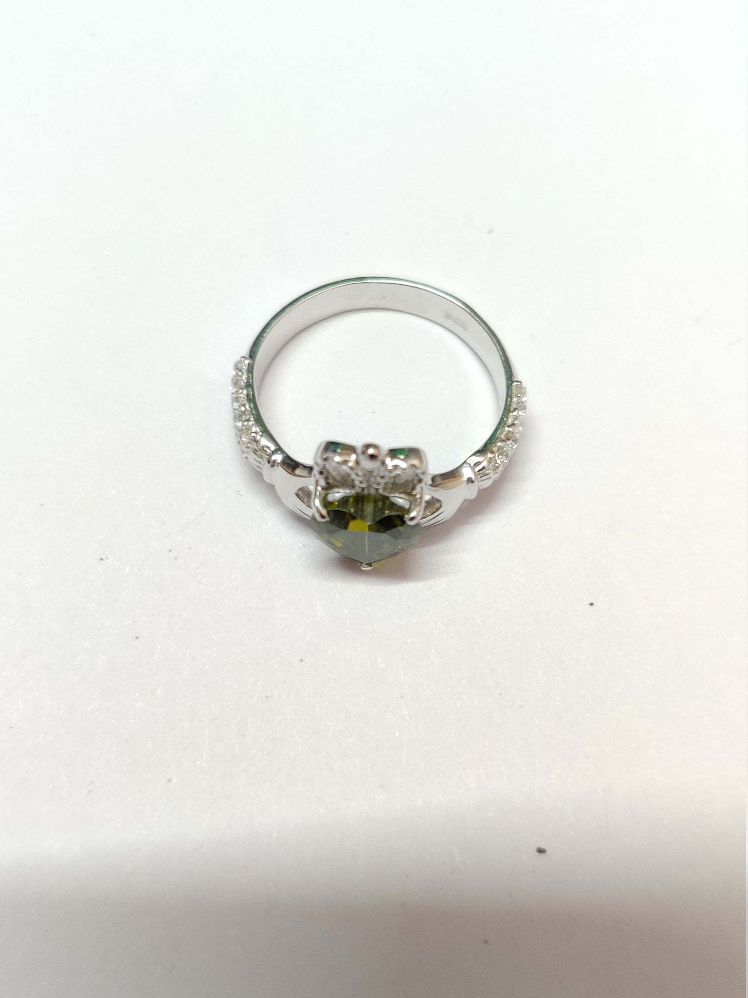 Sterling Silver Claddagh Ring Silver Irish Ring Peridot Color CZ Heart Ring Silver Promise Ring 925 Sterling Silver Irish Claaddagh Ring