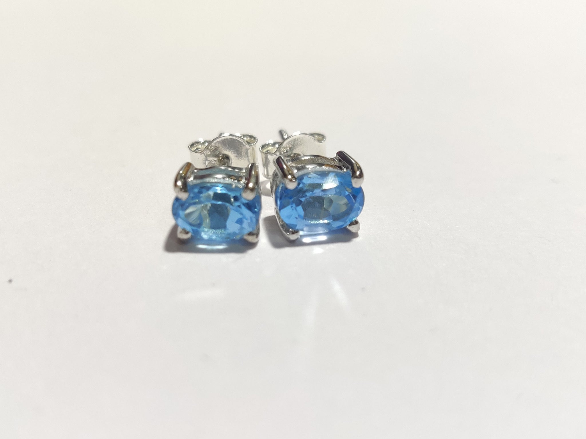 Silver Swiss Blue Topaz Stud Earrings 5x7 mm Oval 2.2 Ct Swiss Blue Topaz Ear Studs Birthstone Stud Earrings Genuine Blue Topaz Earring