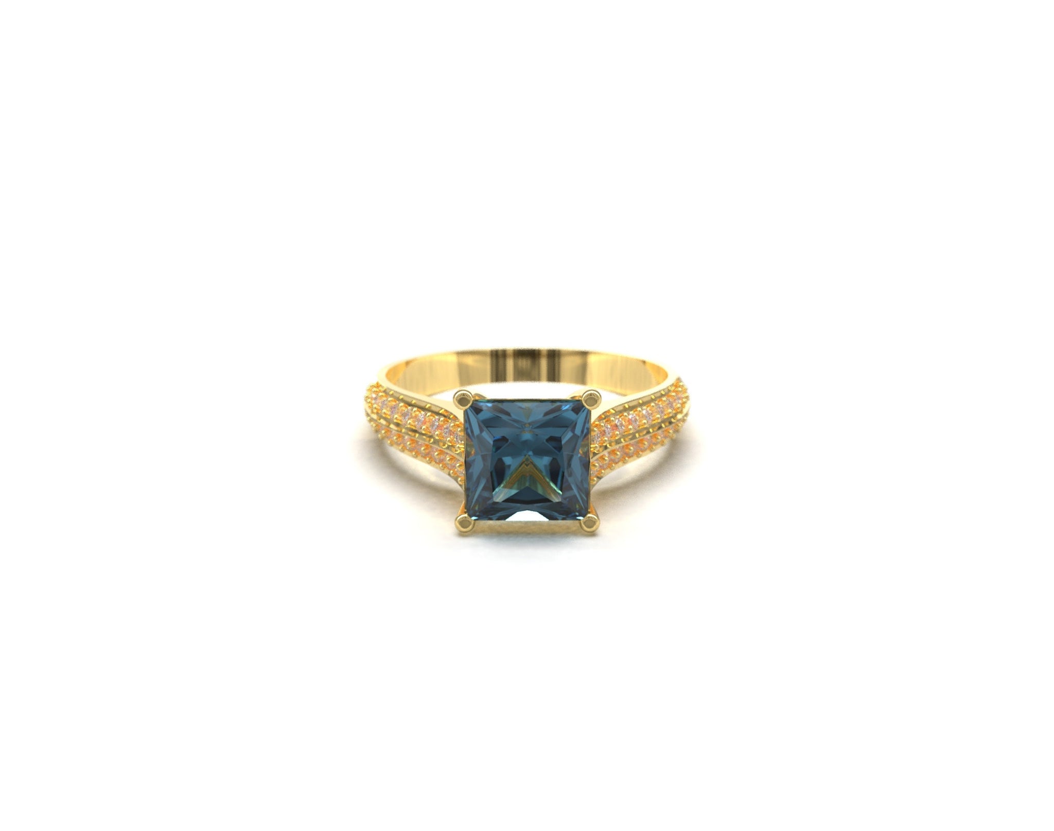 Natural London Blue Topaz Gold Ring 2.5 Ct London Blue Topaz Engagement Ring Men Blue Topaz Statement Ring Blue Topaz Wedding Ring