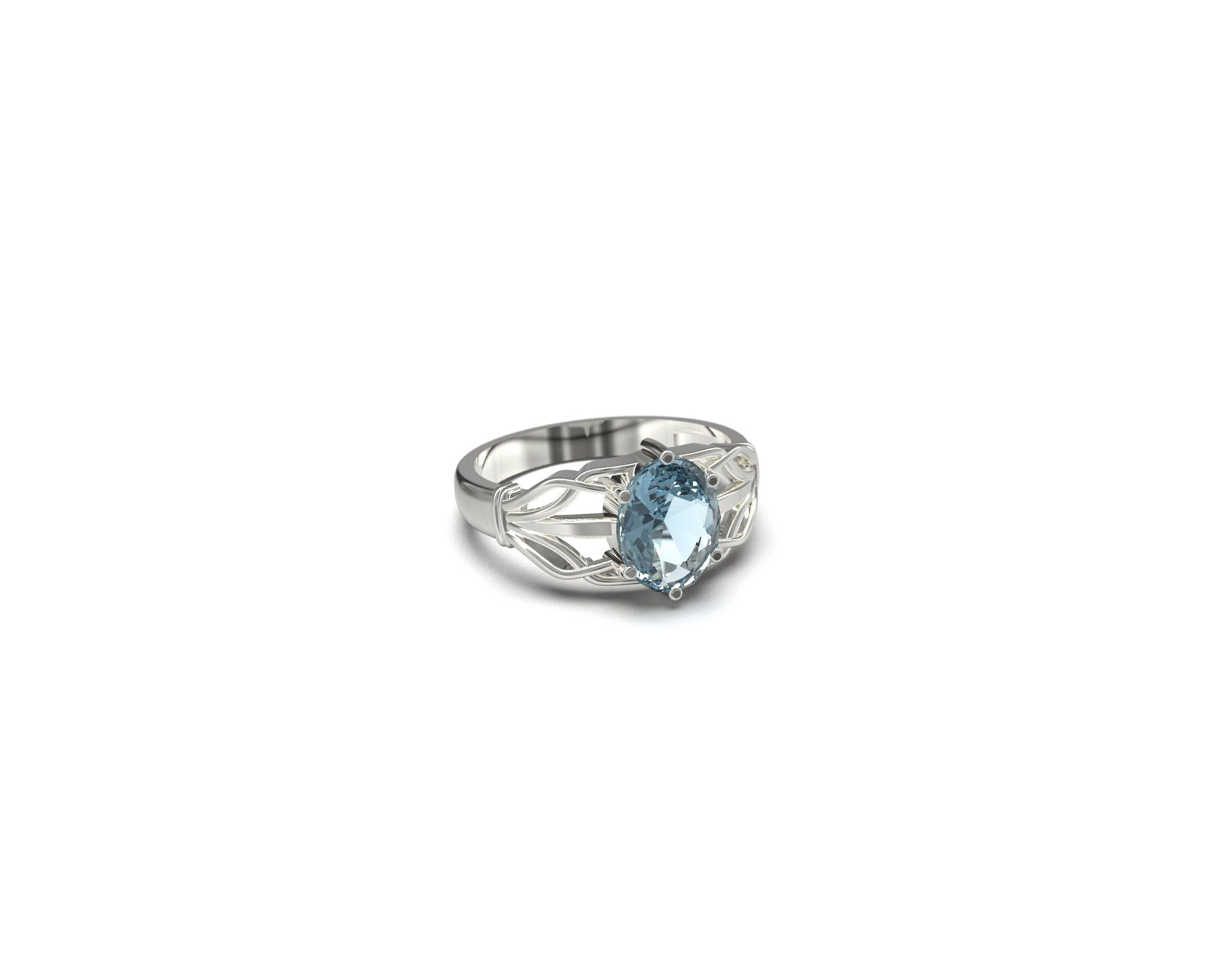 Sterling Silver Blue Topaz Ring 7x9 mm Oval Blue Topaz Anniversary Gift Blue Stone Ring Silver Birthstone Ring Unique Silver Web Ring