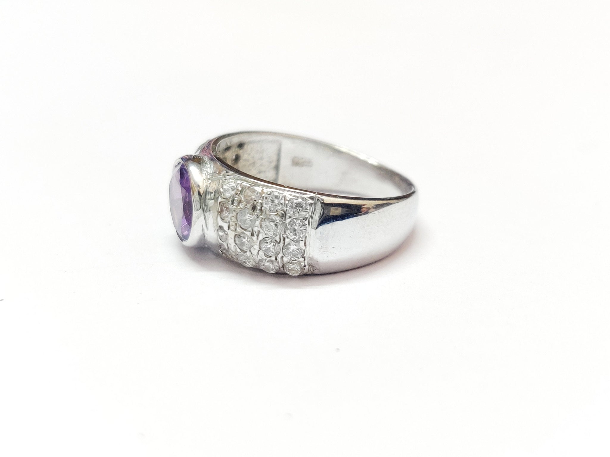 Silver Amethyst Ring Amethyst Solitaire Band Amethyst Engagement Ring February Birthstone Ring 925 Sterling Silver Amethyst Ring Men Women